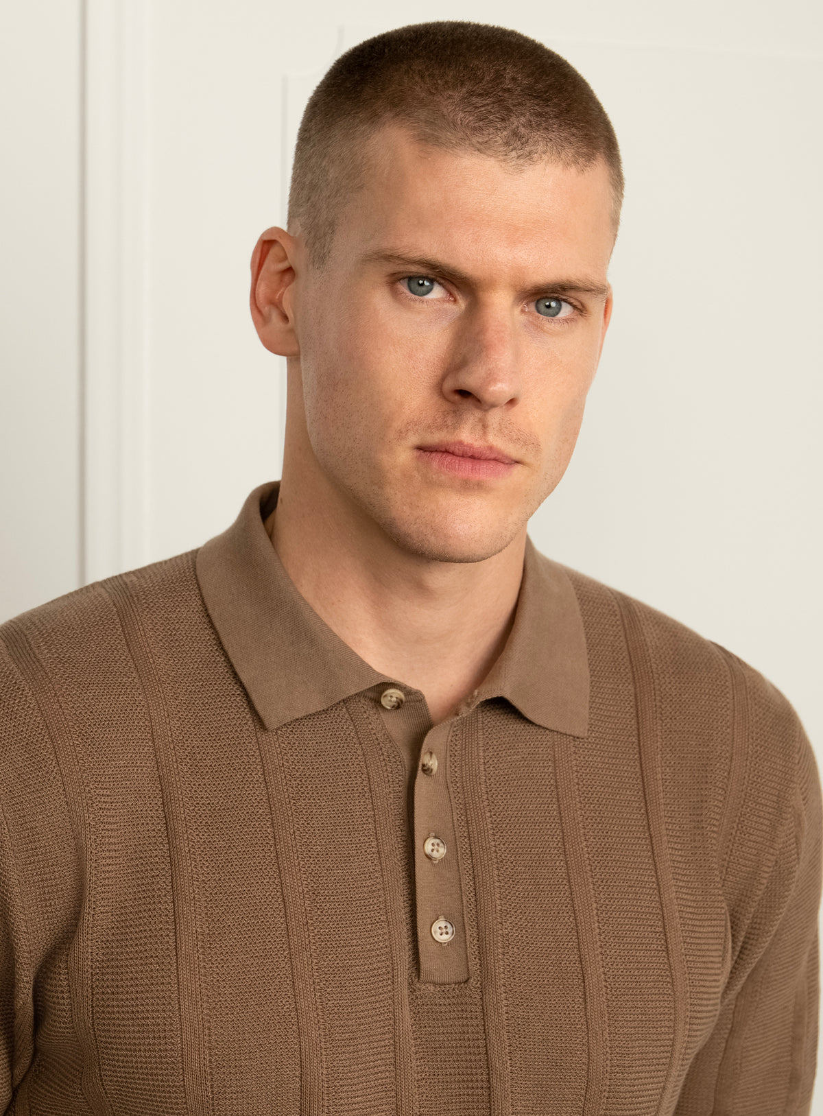 Cavazza Stripe Brown Knit Polo Shirt