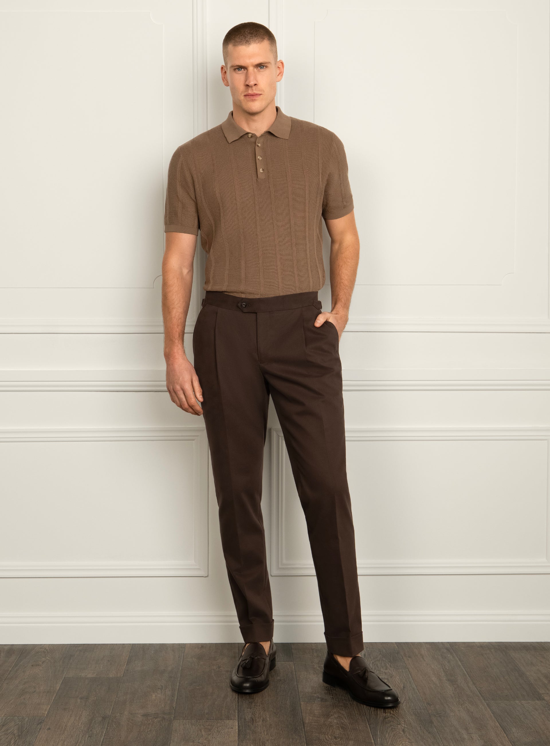Cavazza Stripe Brown Knit Polo Shirt