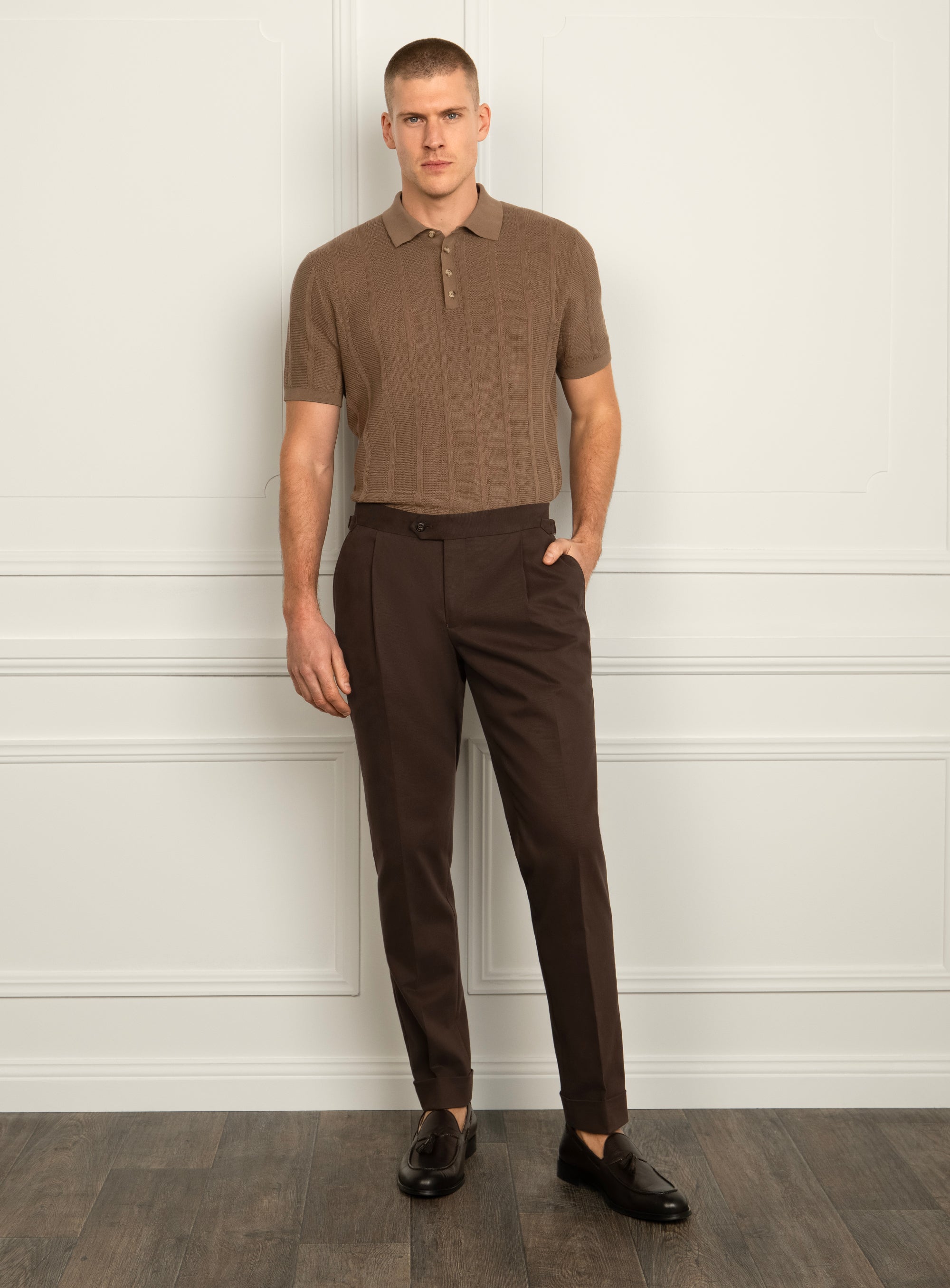 Cavazza Stripe Brown Knit Polo Shirt