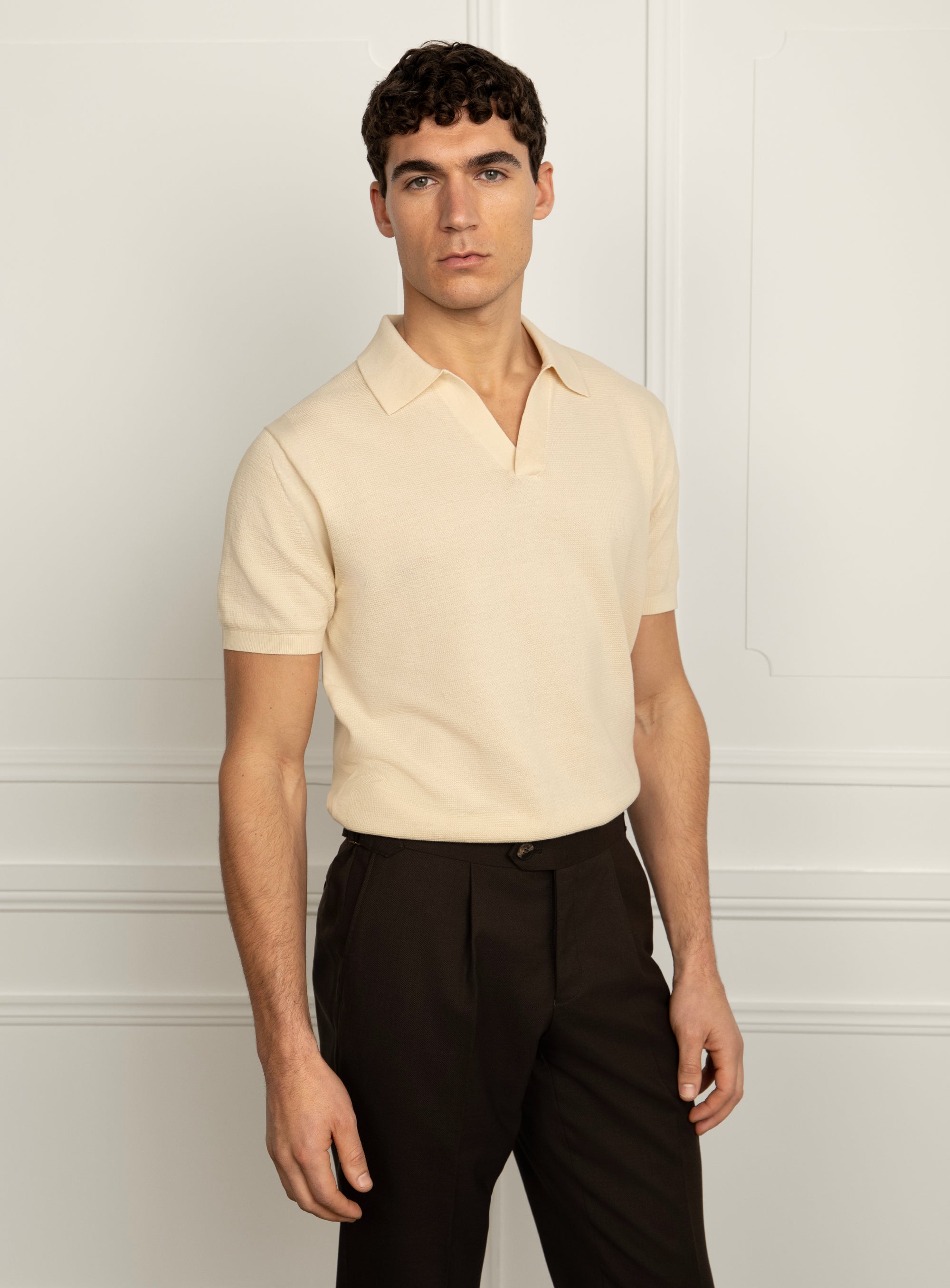 Gilberto Textured Cream Polo Shirt