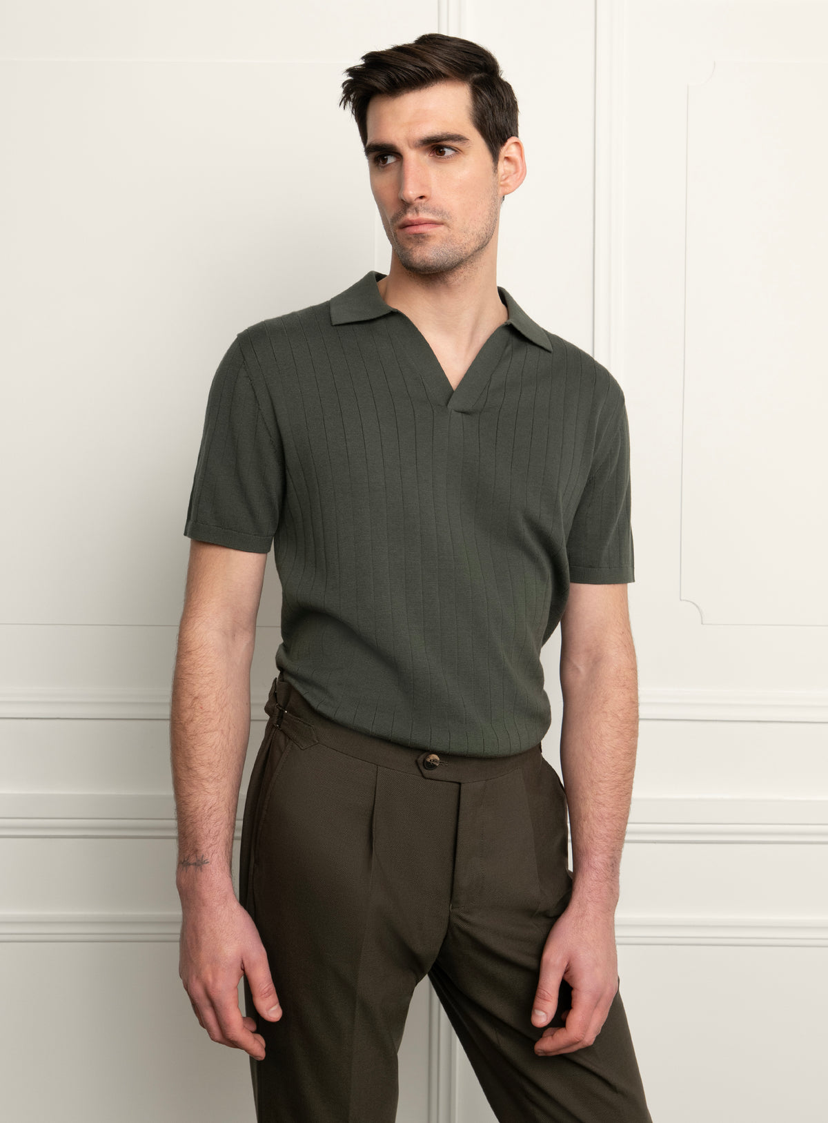 Gaspar Ribbed Olive Green Polo Shirt