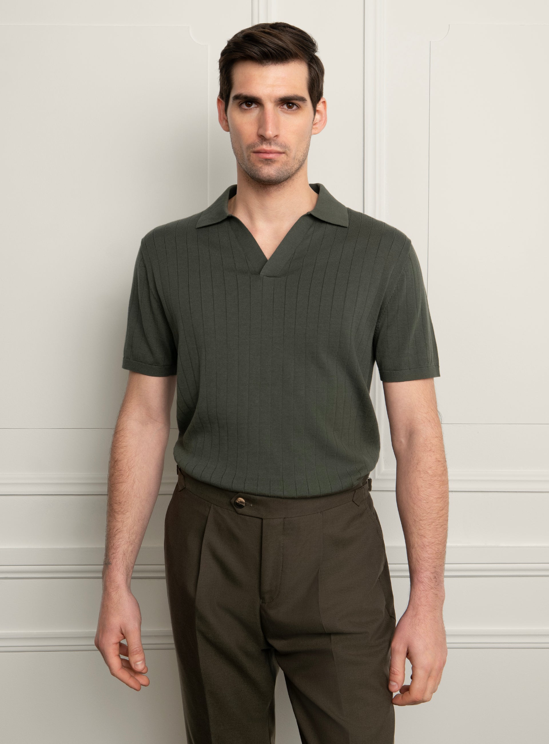 Gaspar Ribbed Olive Green Polo Shirt
