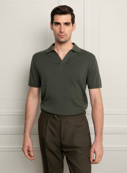 Gaspar Ribbed Olive Green Polo Shirt
