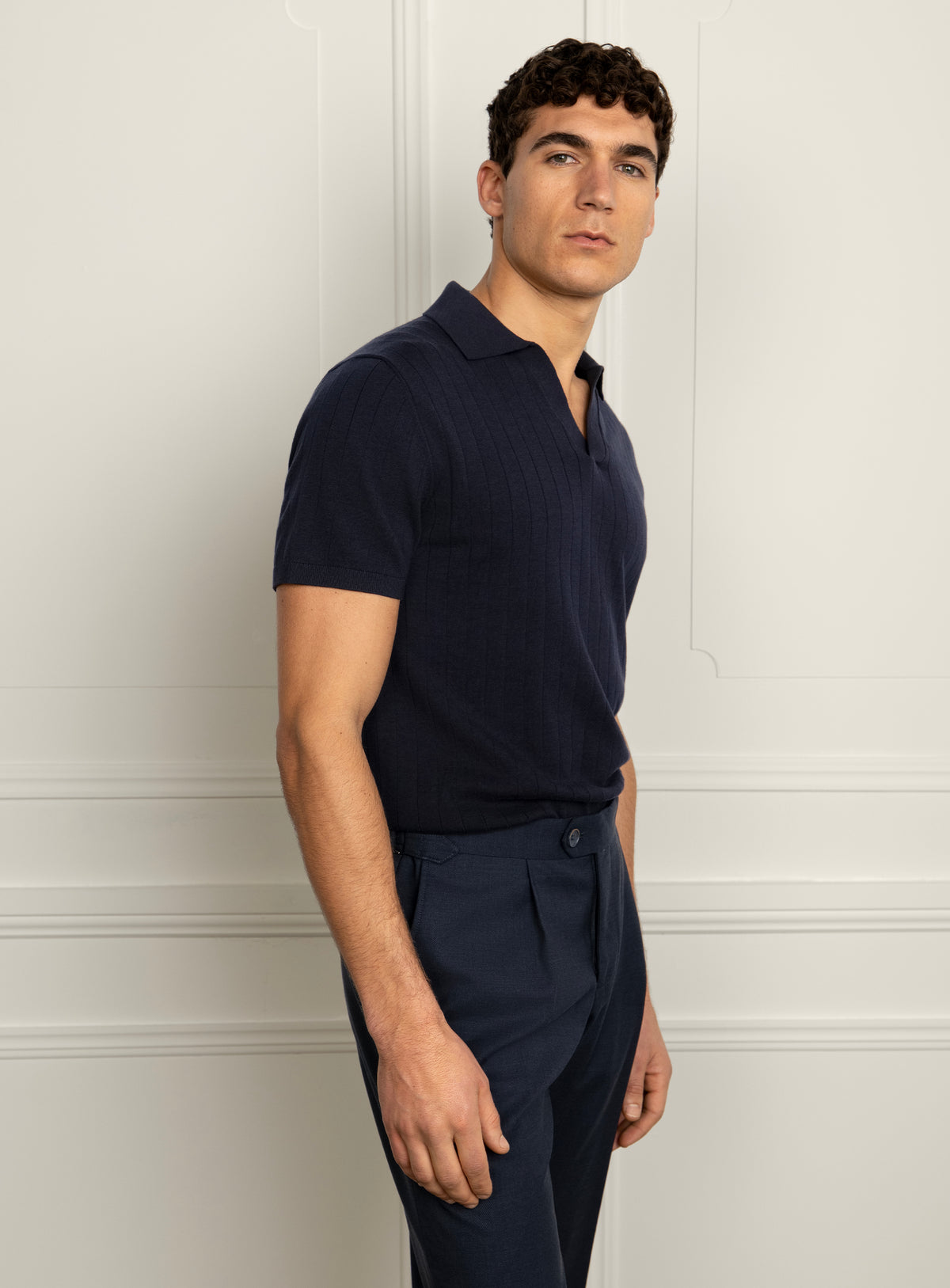 Gaspar Ribbed Navy Blue Polo Shirt