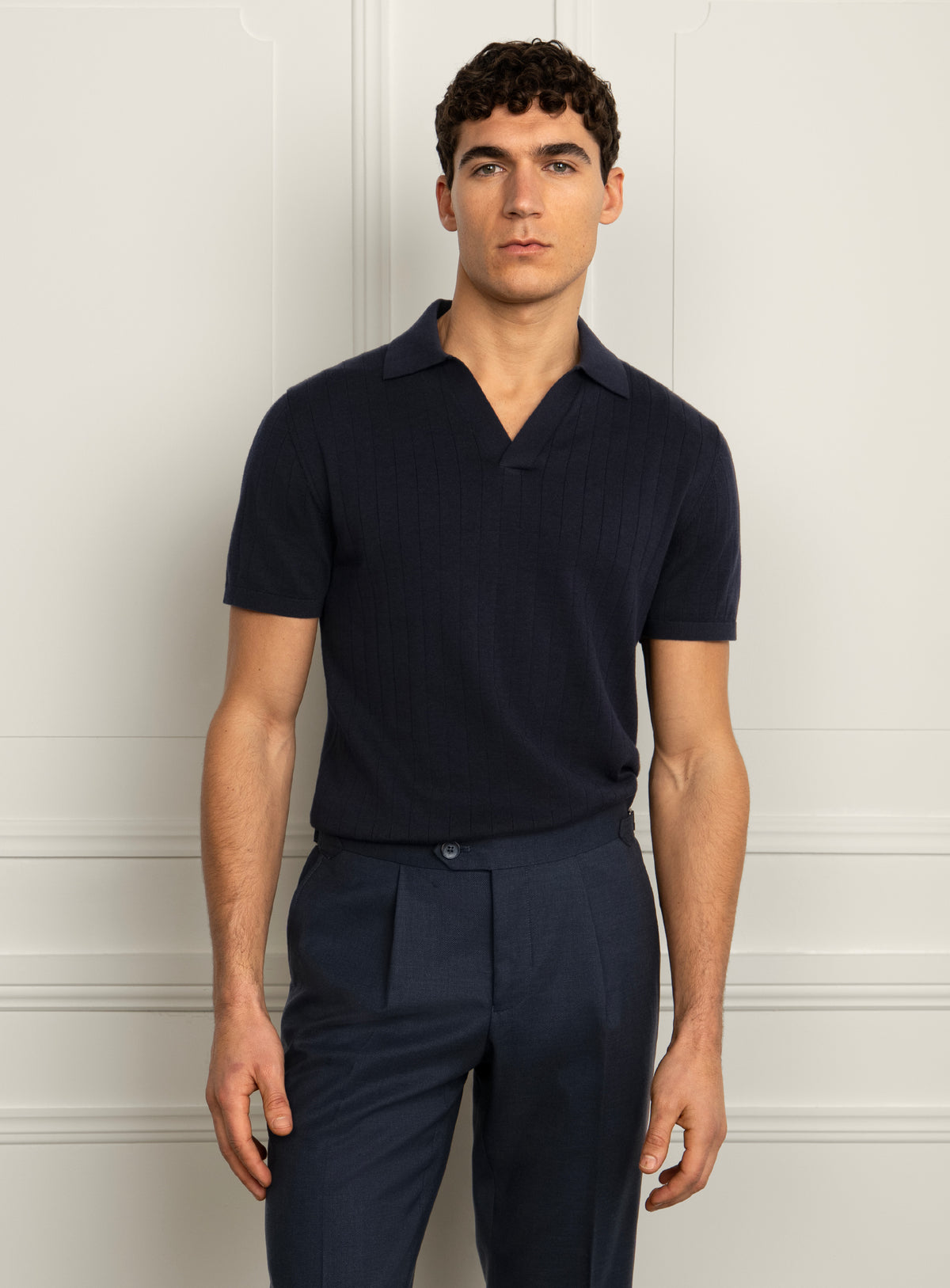 Gaspar Ribbed Navy Blue Polo Shirt