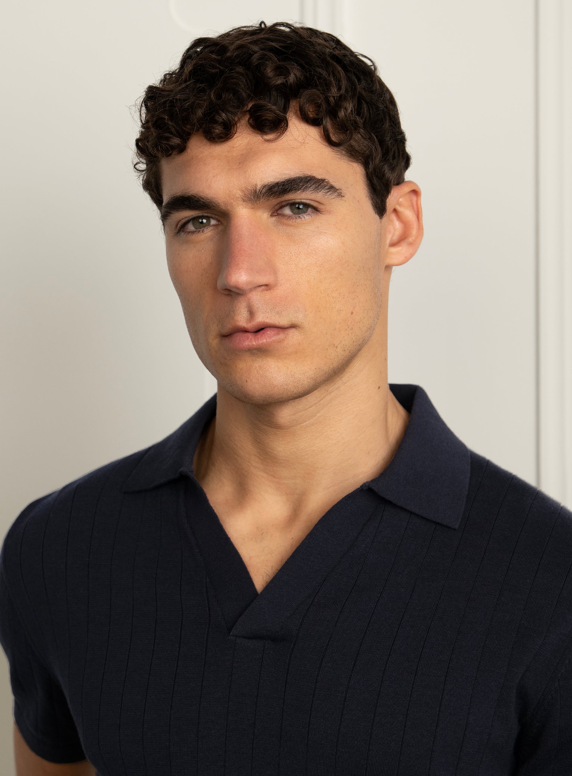 Gaspar Ribbed Navy Blue Polo Shirt