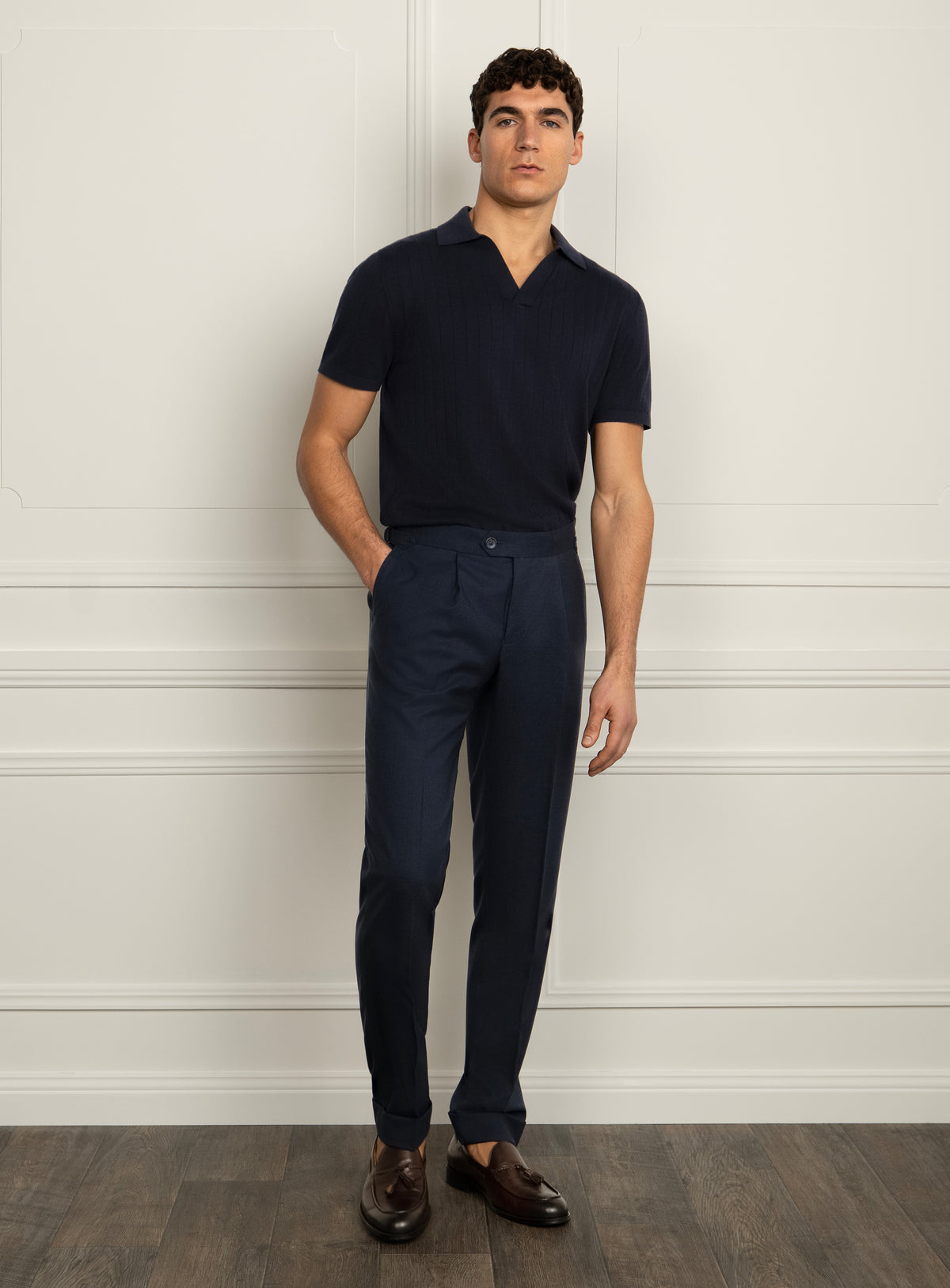 Gaspar Ribbed Navy Blue Polo Shirt
