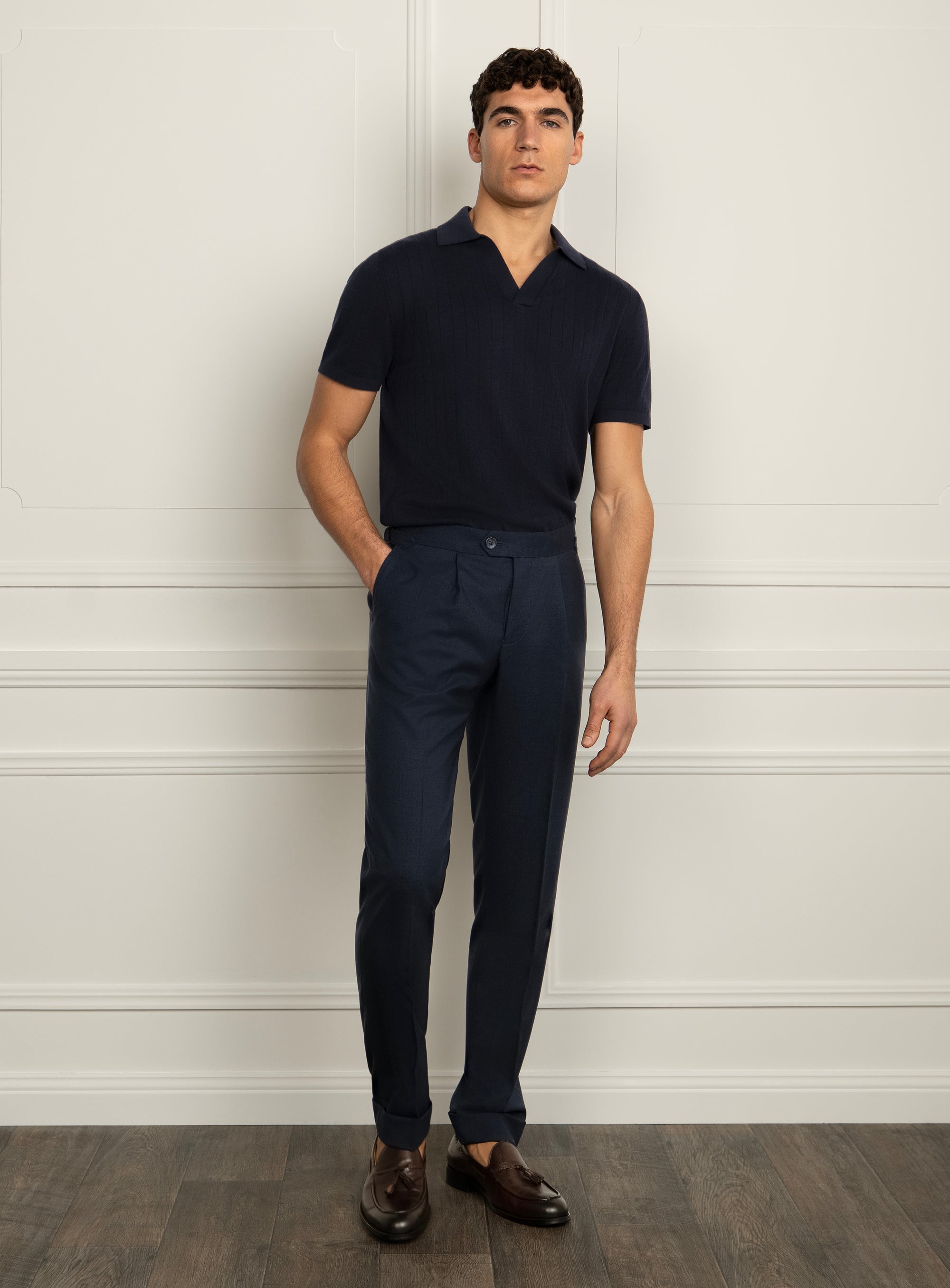 Gaspar Ribbed Navy Blue Polo Shirt