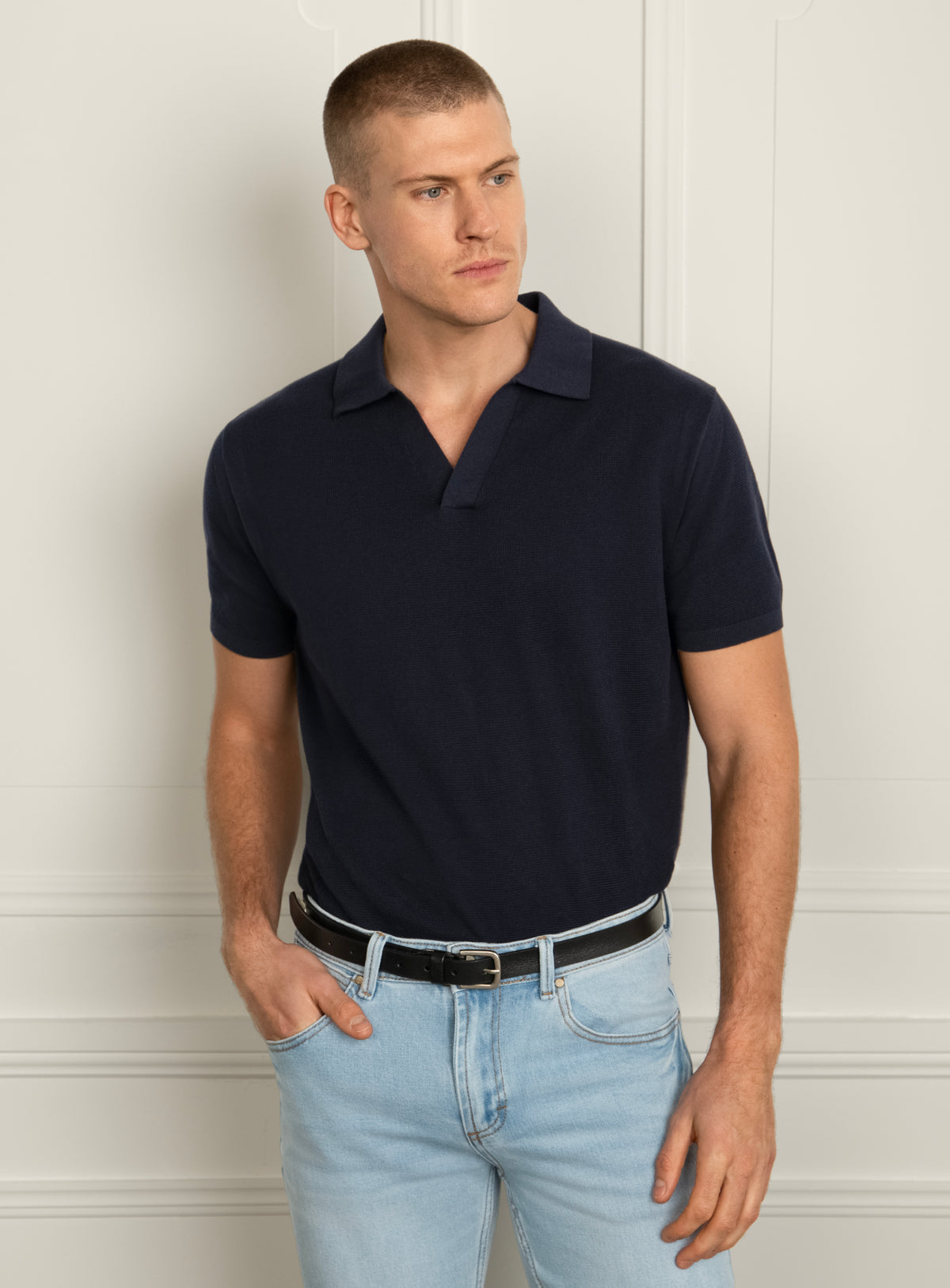 Gilberto Textured Navy Blue Polo Shirt