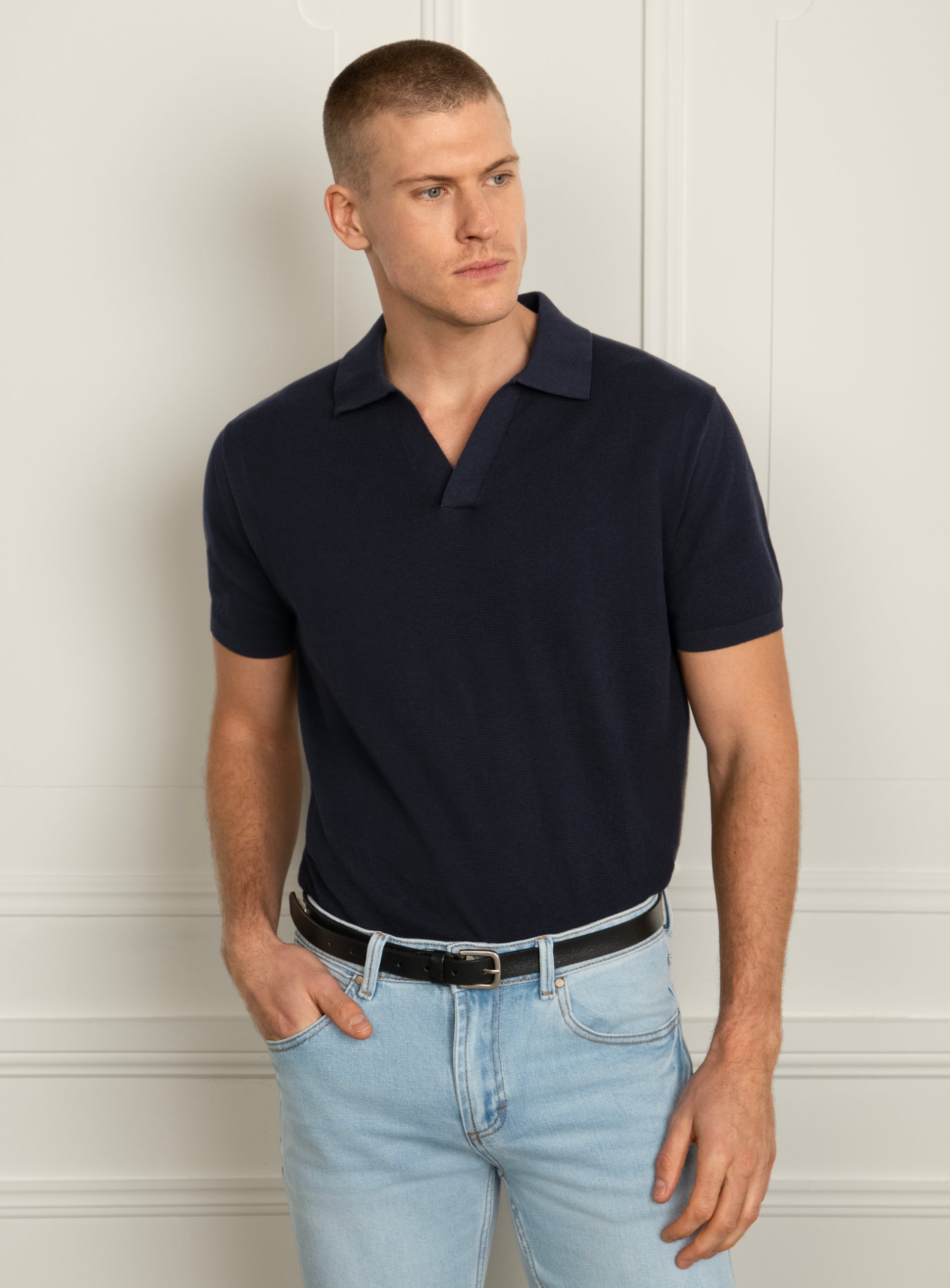 Gilberto Textured Navy Blue Polo Shirt