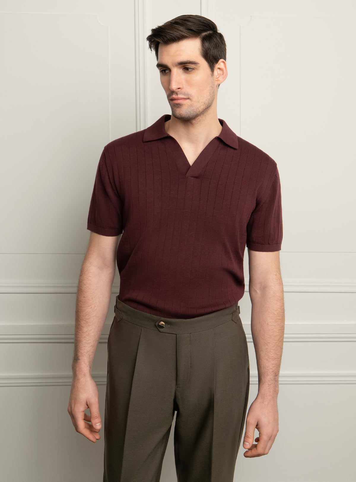 Gaspar Ribbed Berry Red Polo Shirt