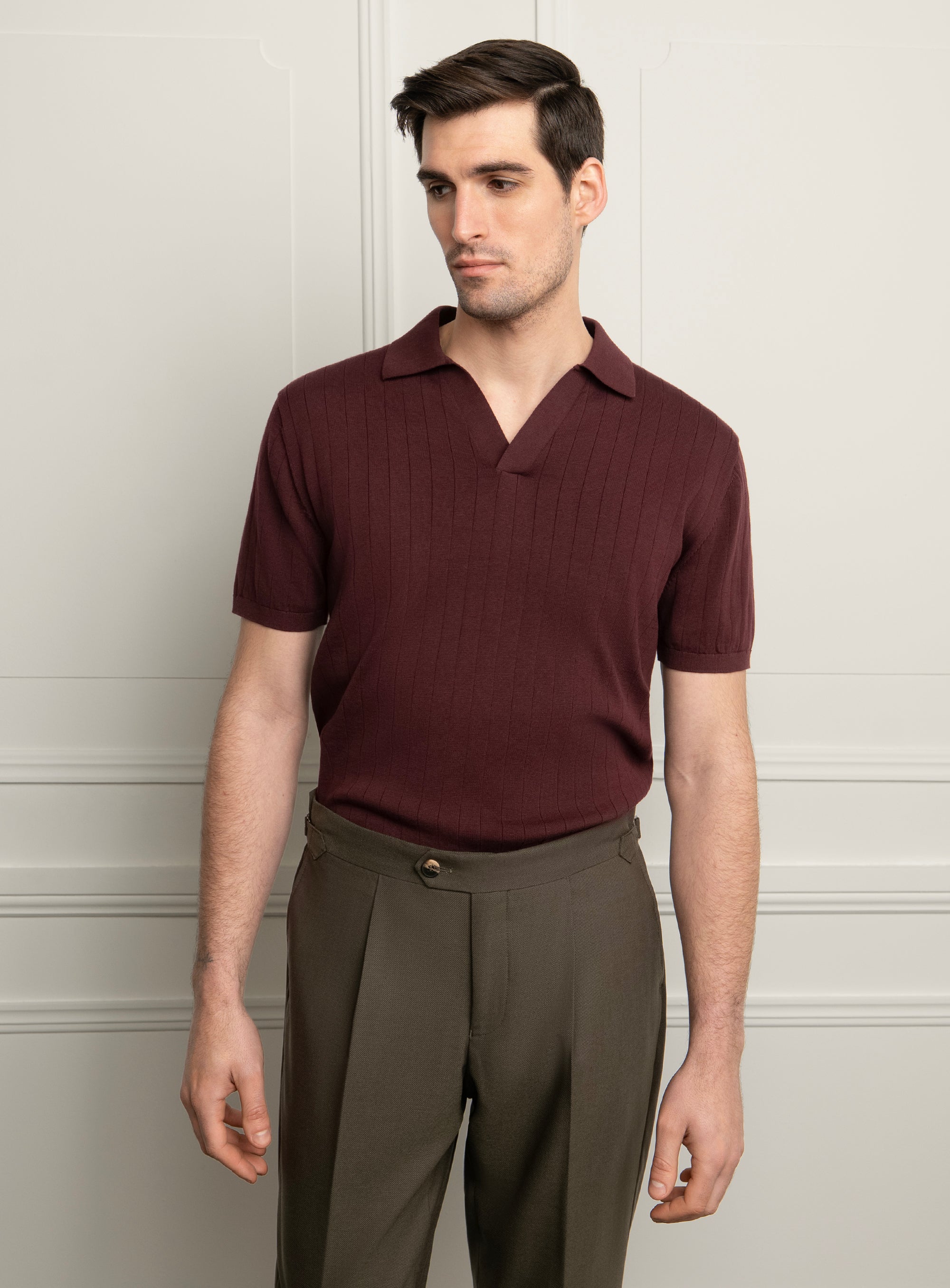 Gaspar Ribbed Berry Red Polo Shirt