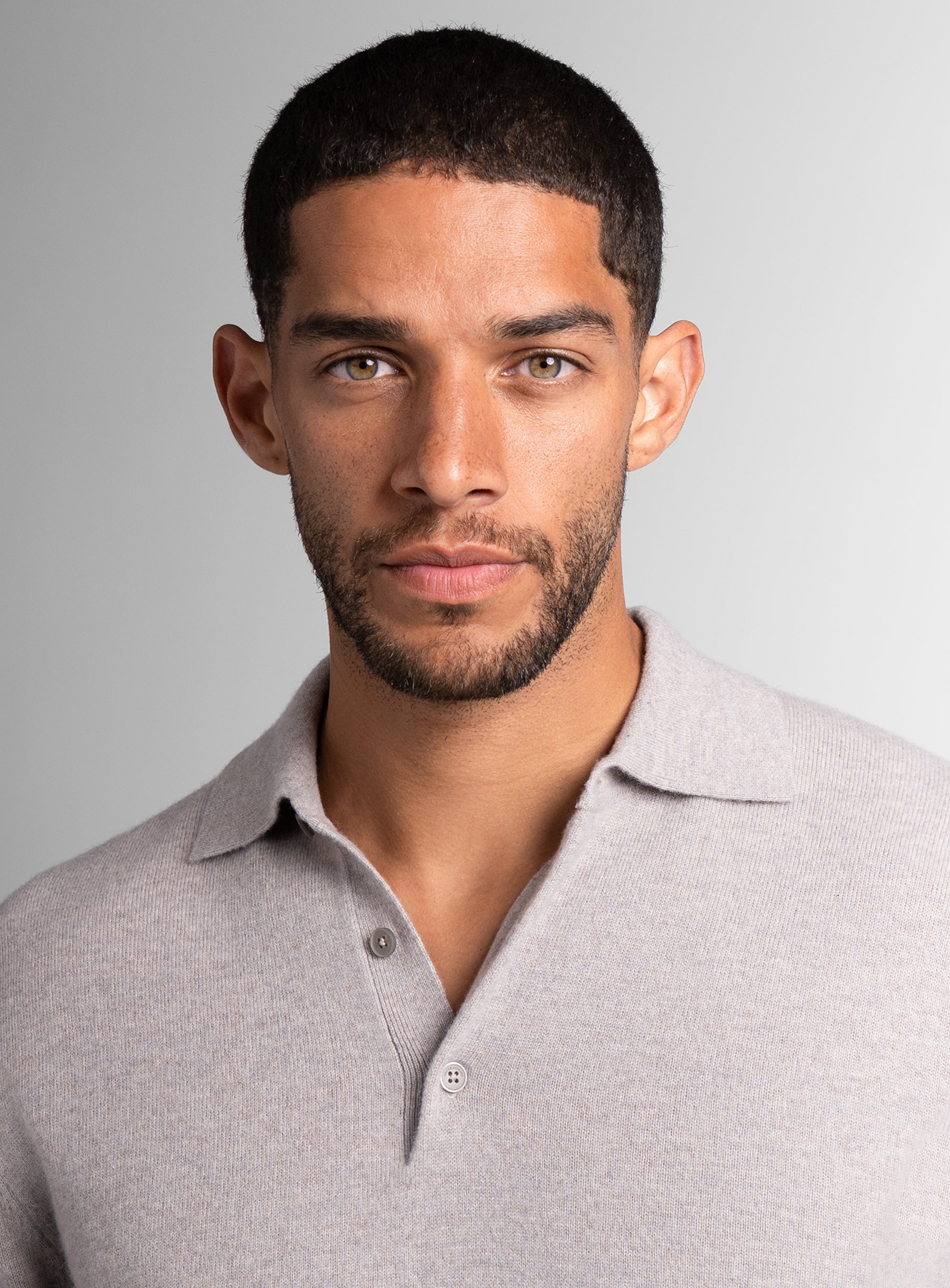 Wool/Cashmere Long Sleeve Taupe Polo Knit