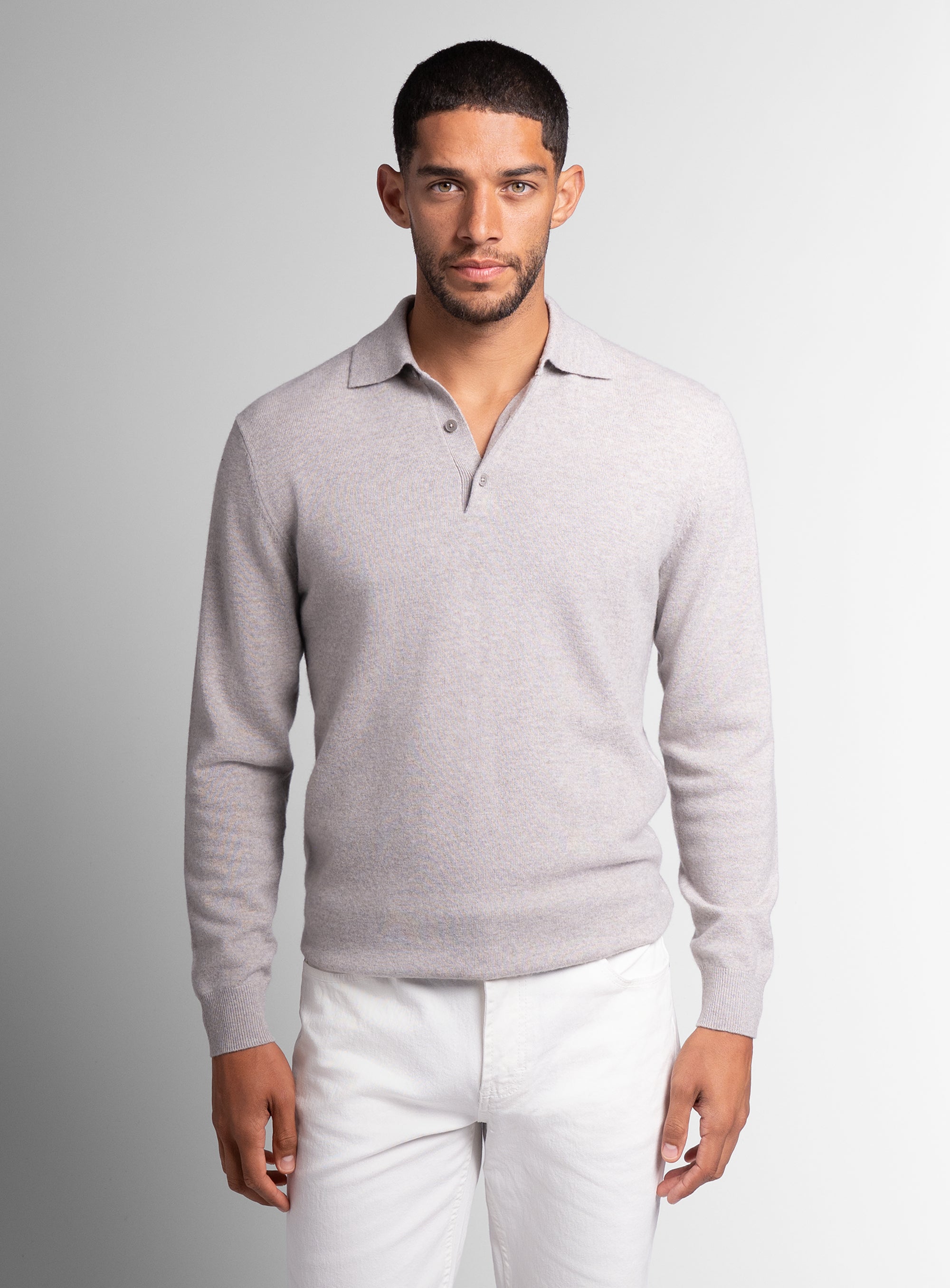Wool/Cashmere Long Sleeve Taupe Polo Knit
