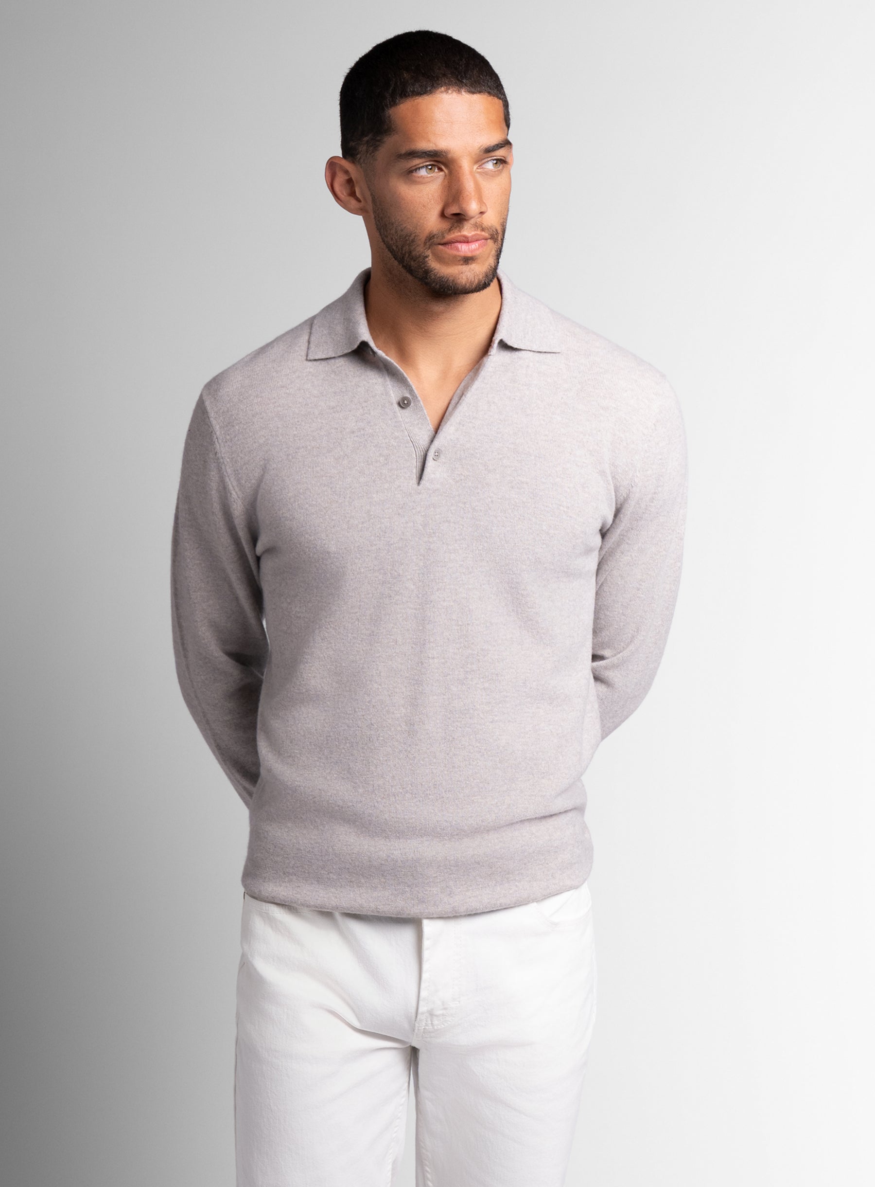 Wool/Cashmere Long Sleeve Taupe Polo Knit