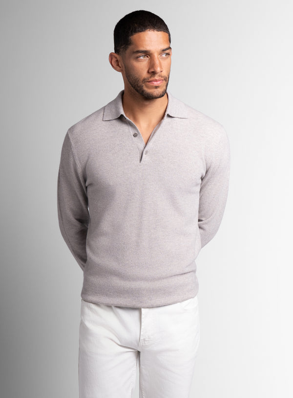 Wool/Cashmere Long Sleeve Taupe Polo Knit