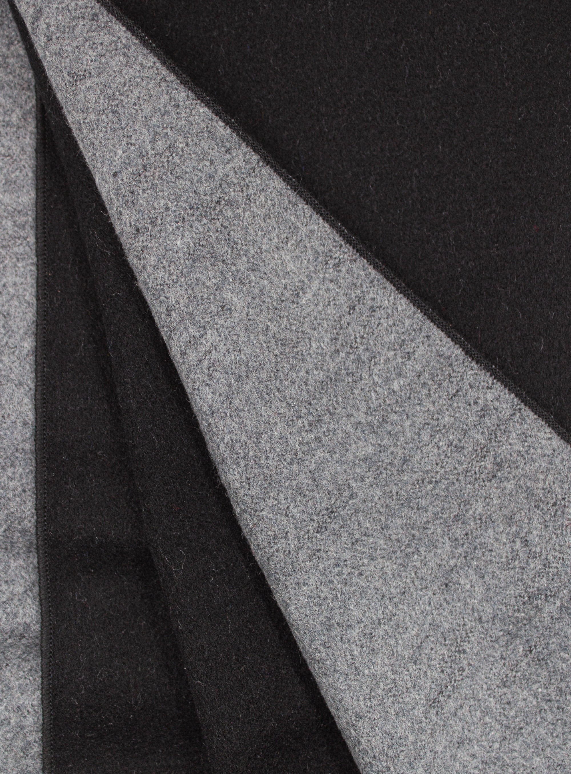 Both the front and back sides of the Black & Grey Silk Scarf