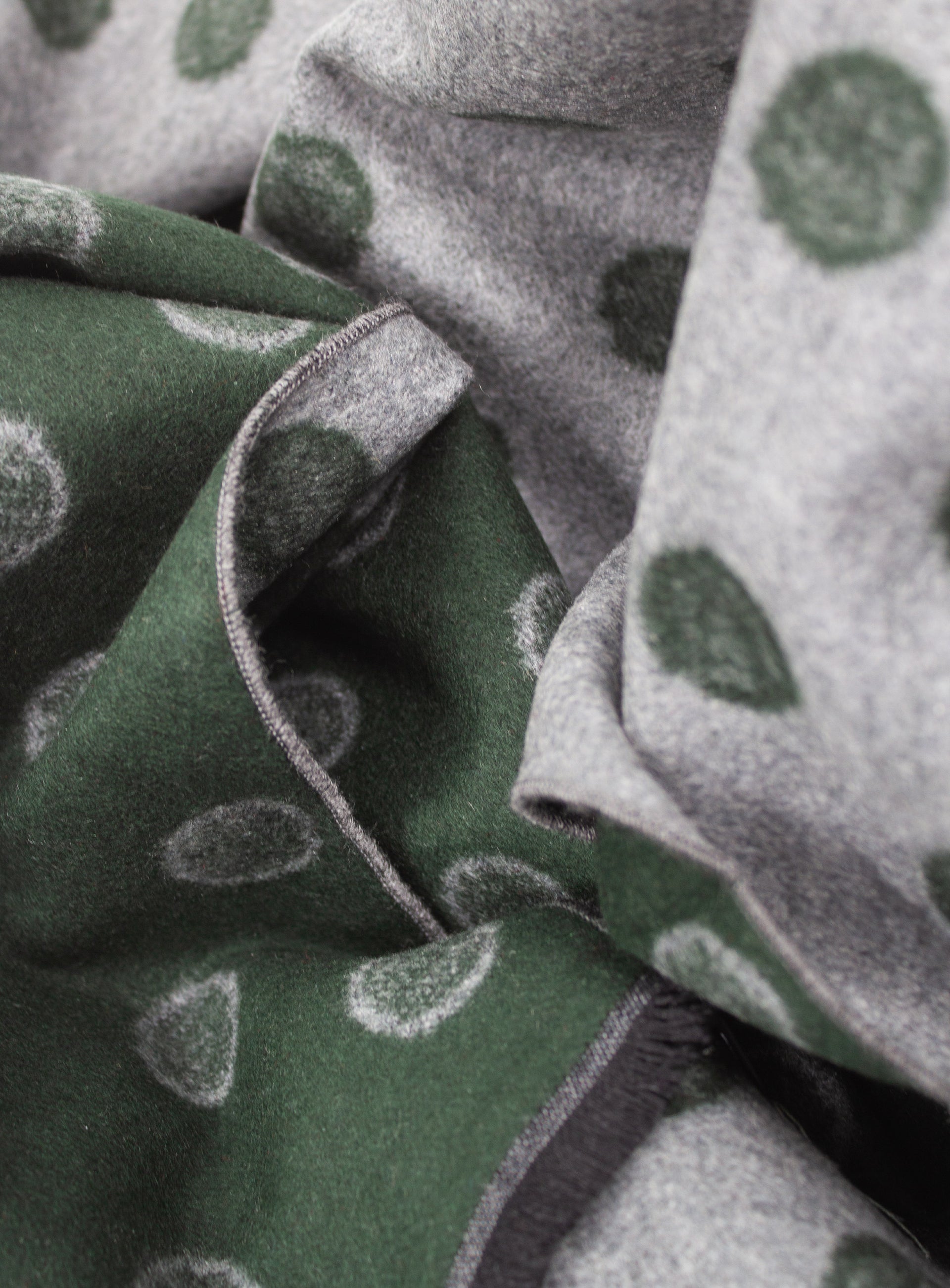 The Green and Grey Dot Silk Scarf scrunched up