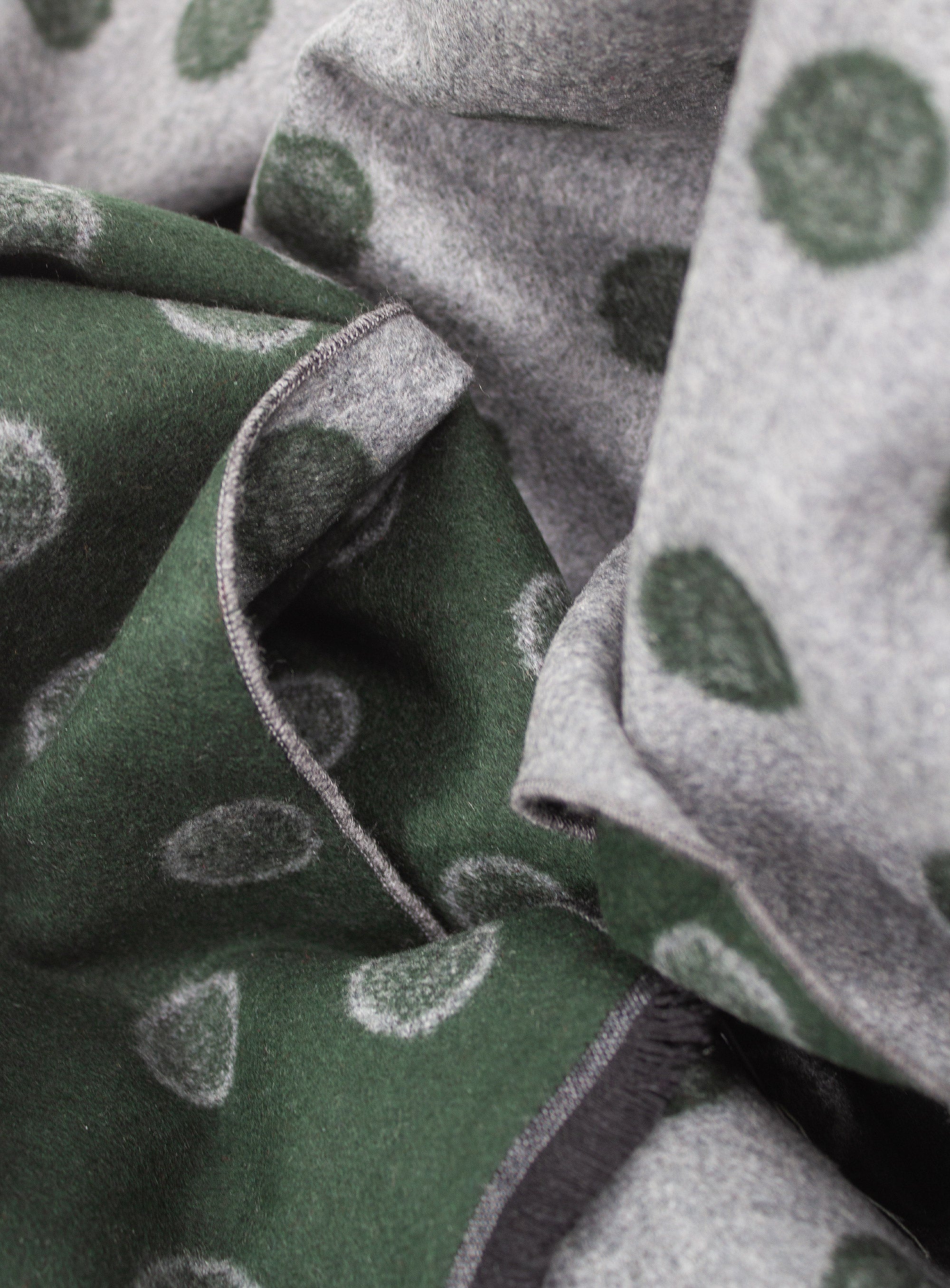 The Green and Grey Dot Silk Scarf scrunched up
