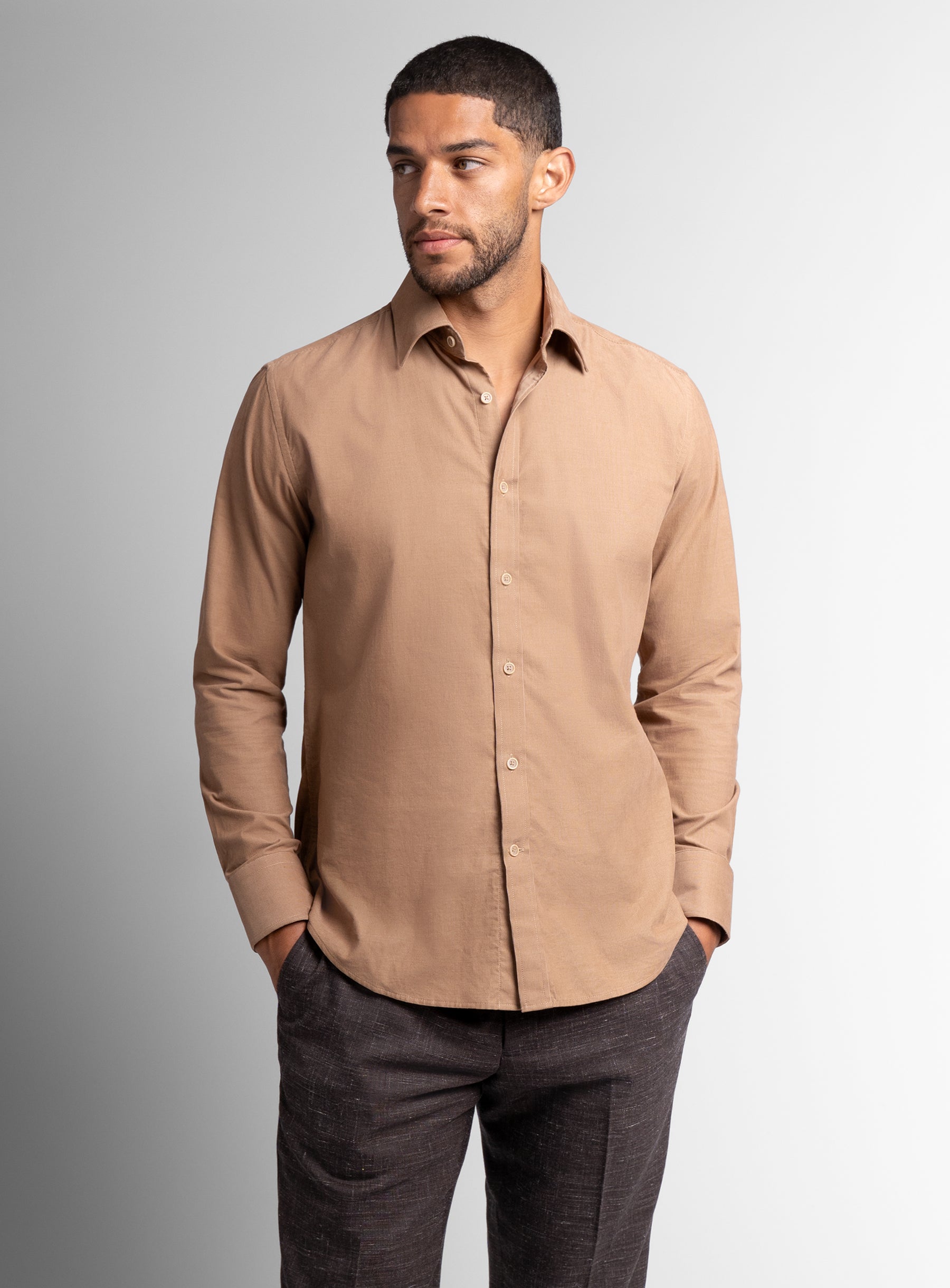 The Piero Baby Cord Slim Fit Camel Shirt