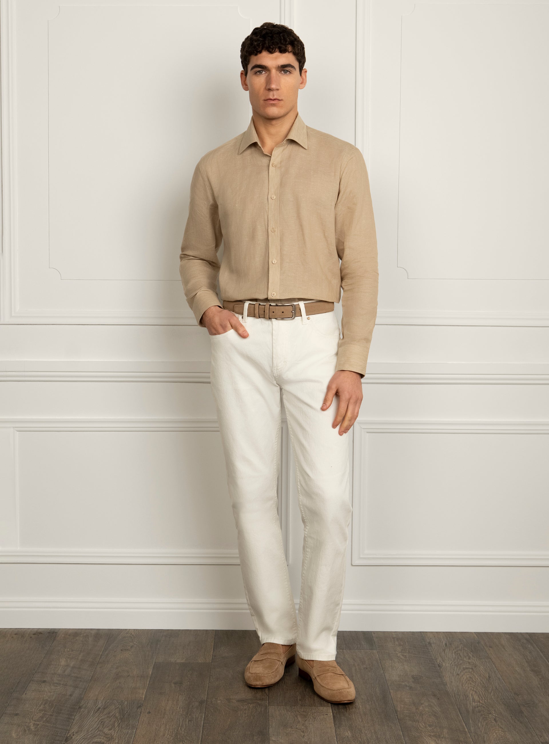 Amalfi Taupe Brown Linen Shirt