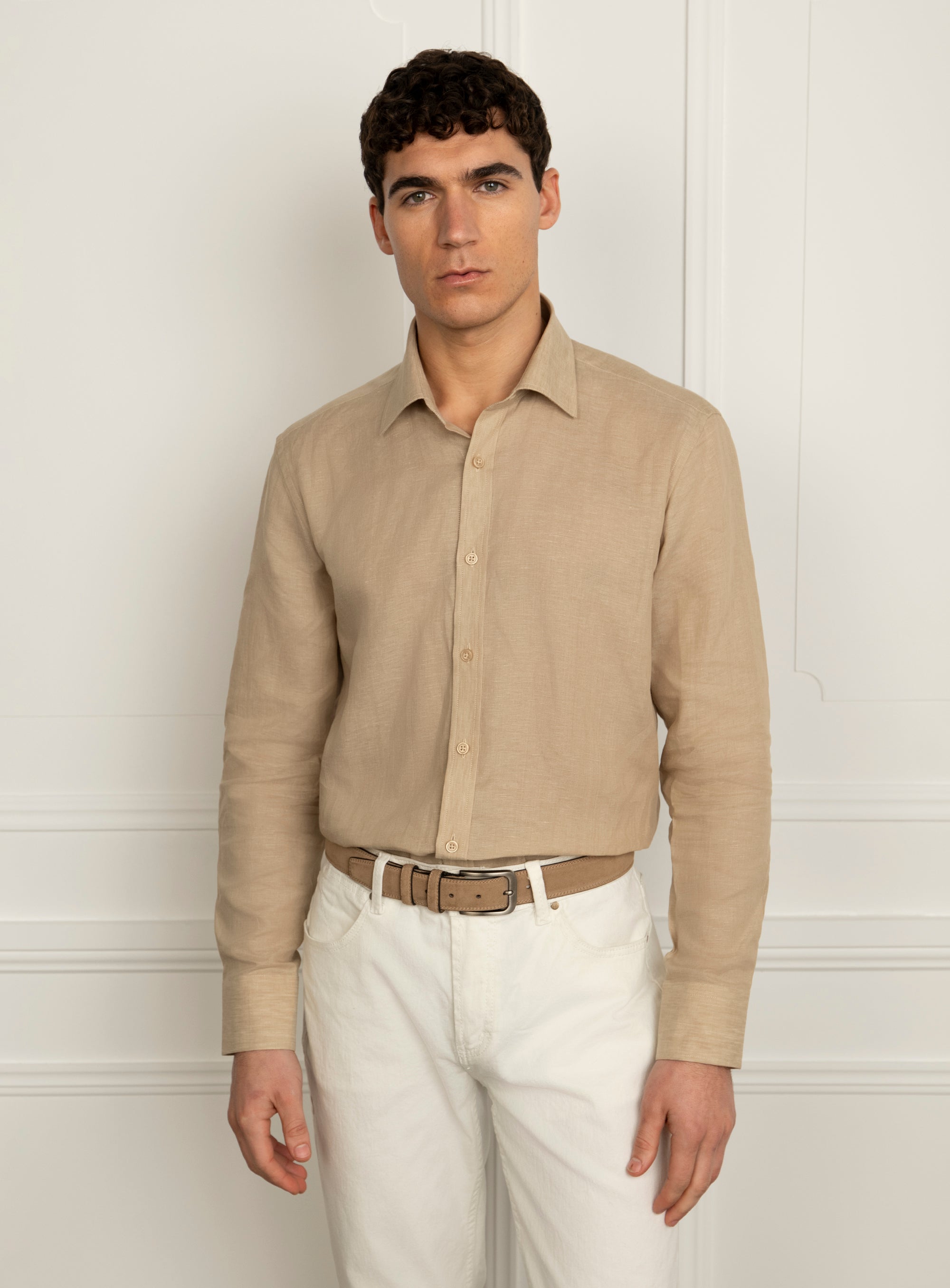 Amalfi Taupe Brown Linen Shirt