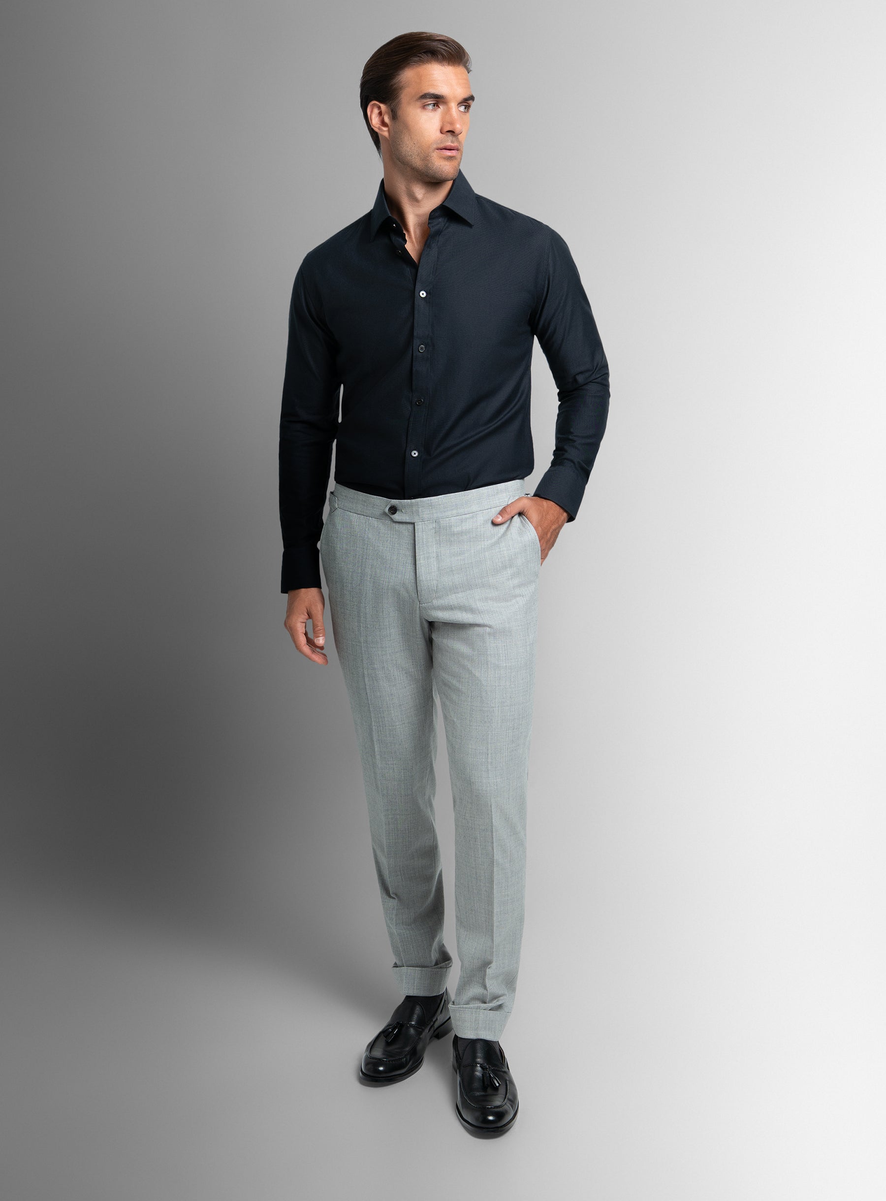 Piero Slim Fit Twill Black Shirt