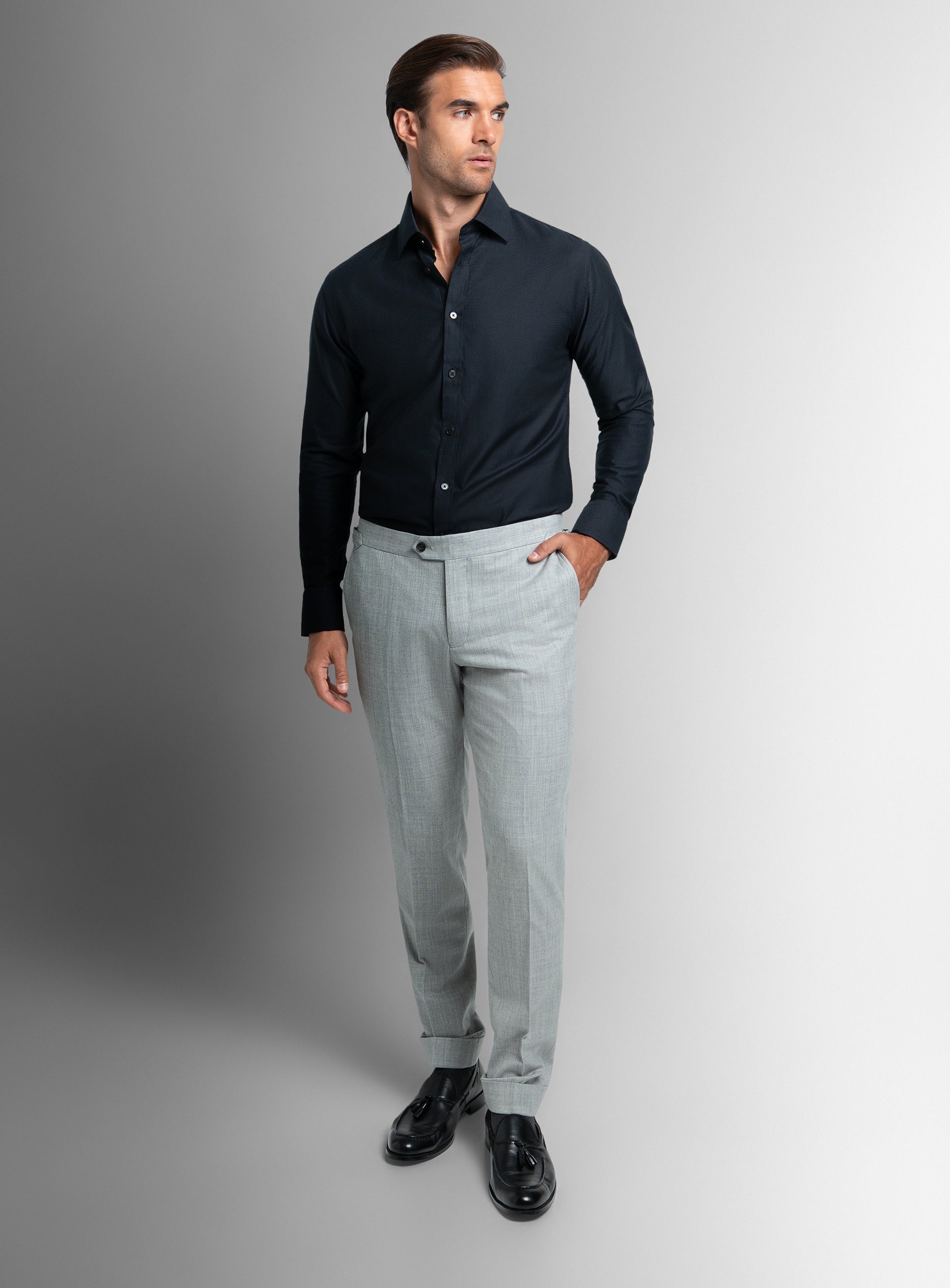 Piero Slim Fit Twill Black Shirt