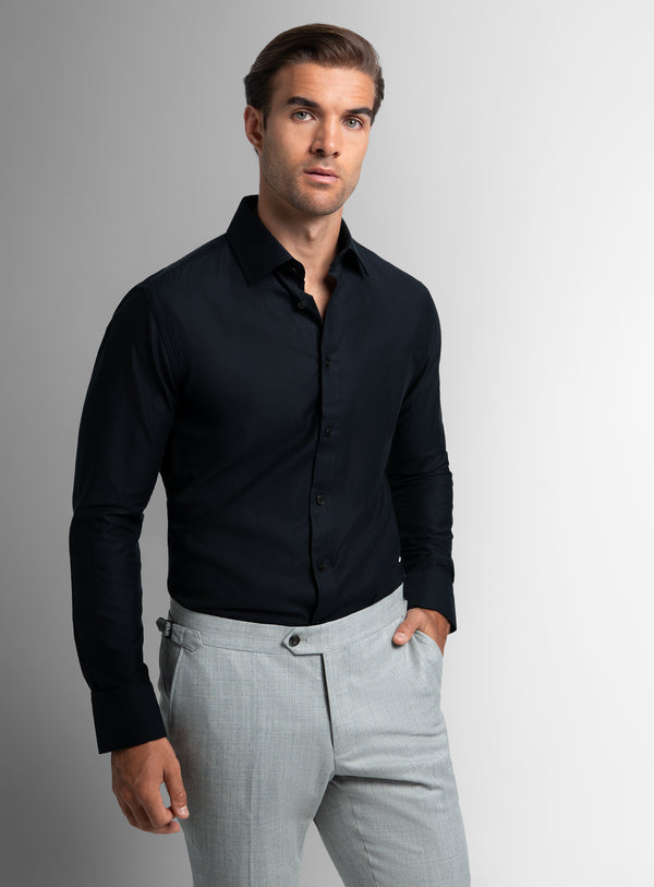 Piero Slim Fit Twill Black Shirt