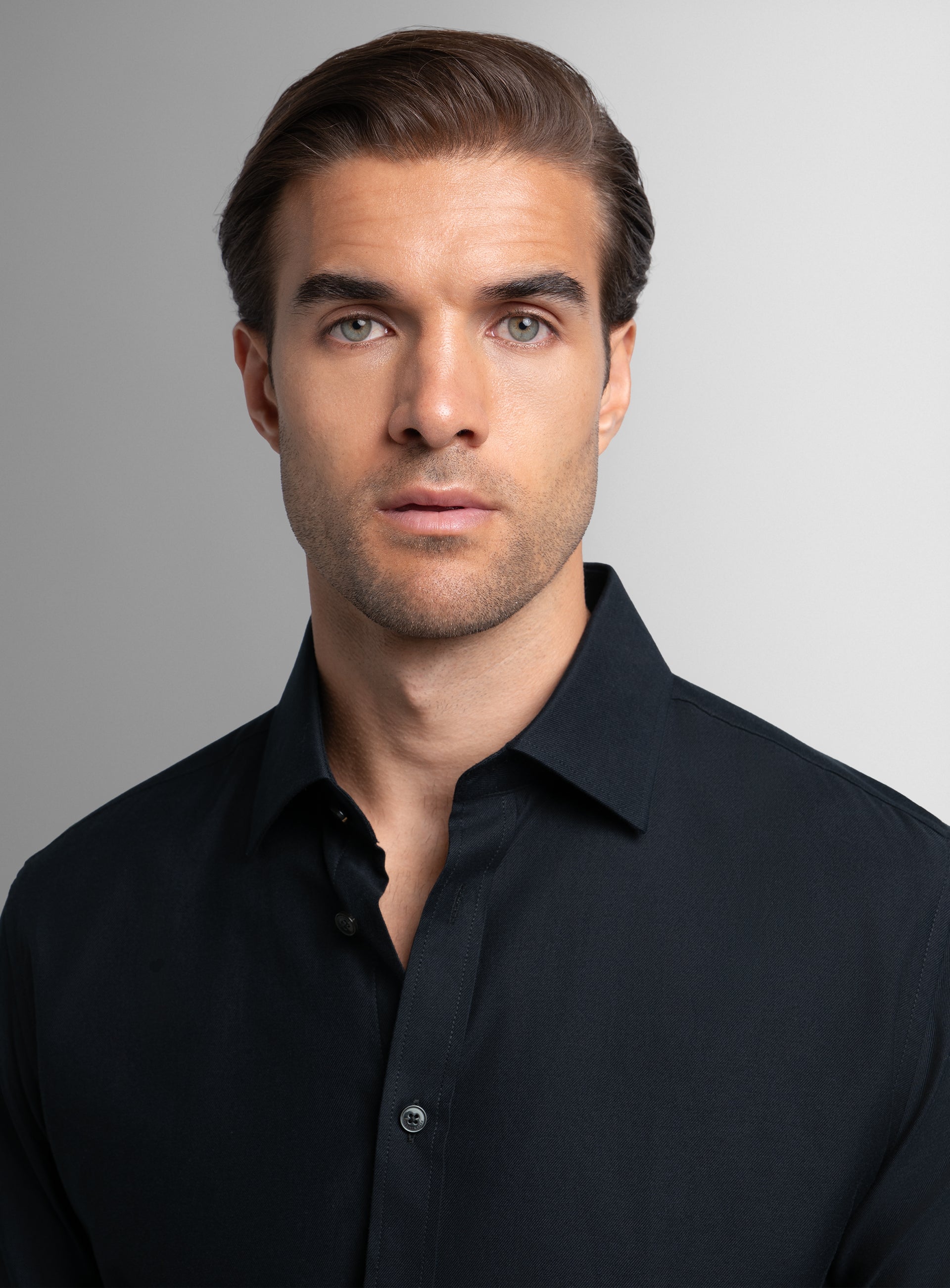 Piero Slim Fit Twill Black Shirt
