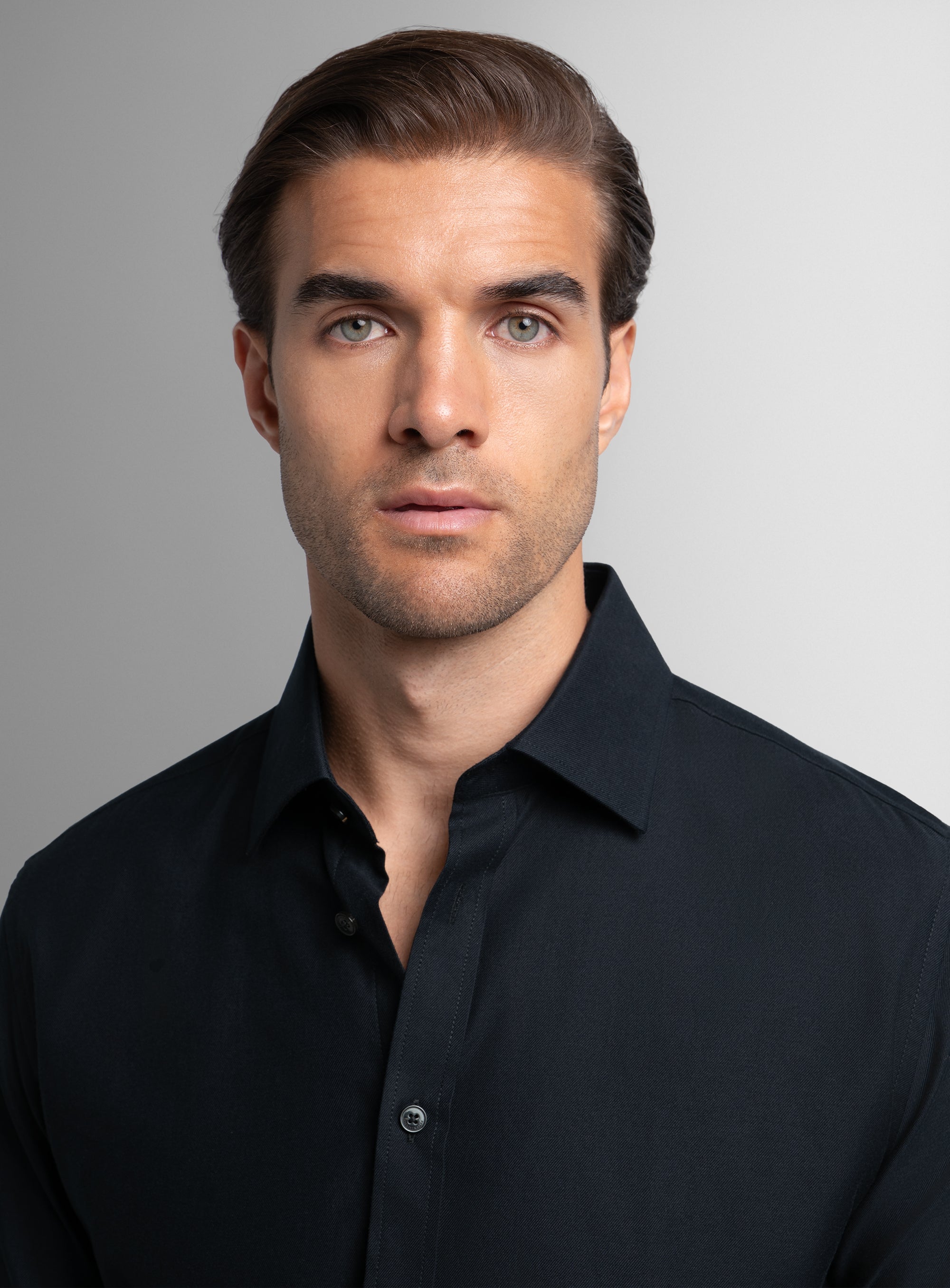 Piero Slim Fit Twill Black Shirt