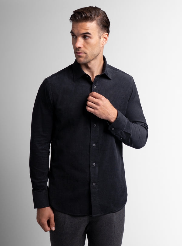 Piero Baby Cord Slim Fit Black Shirt