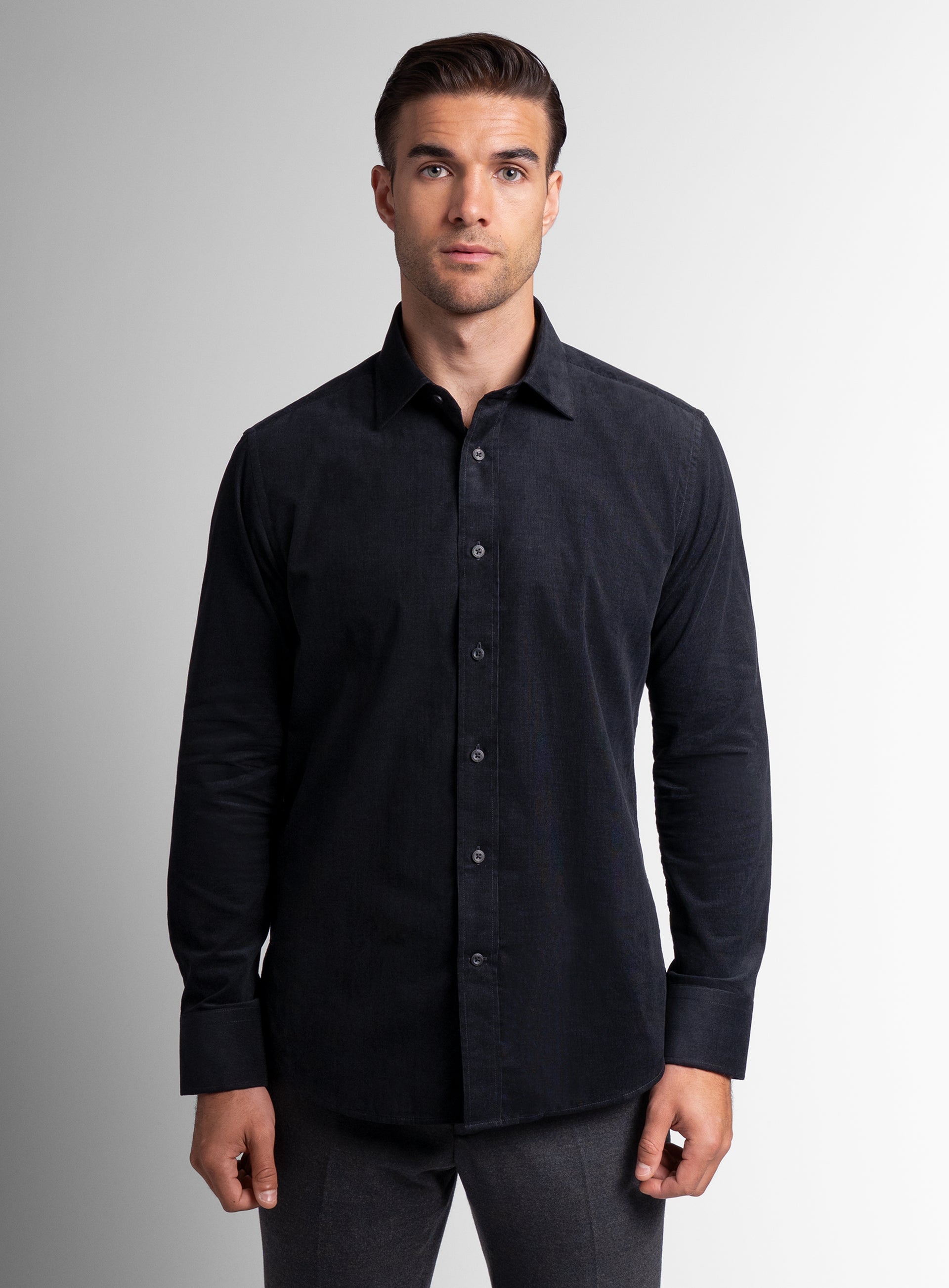 Piero Baby Cord Slim Fit Black Shirt