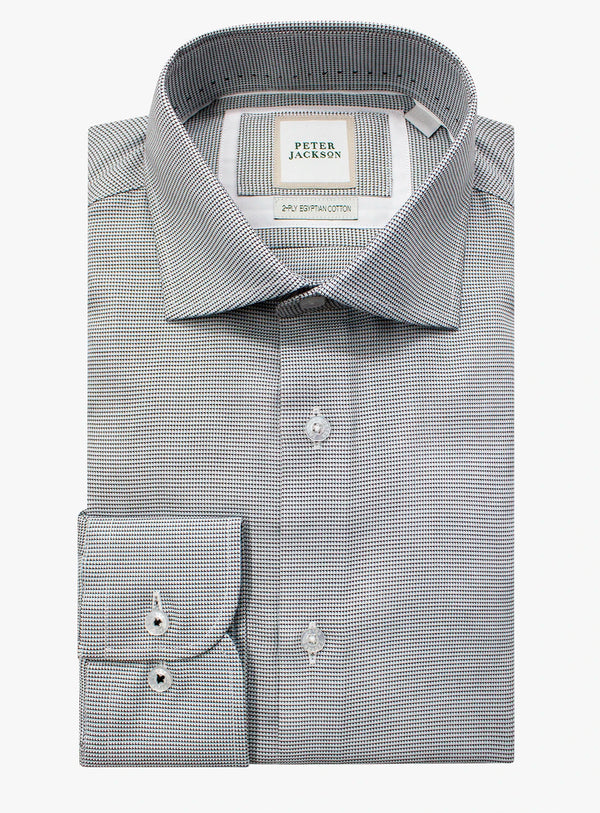 Gray checkered dress shirt with a Peter Jackson label on a white background