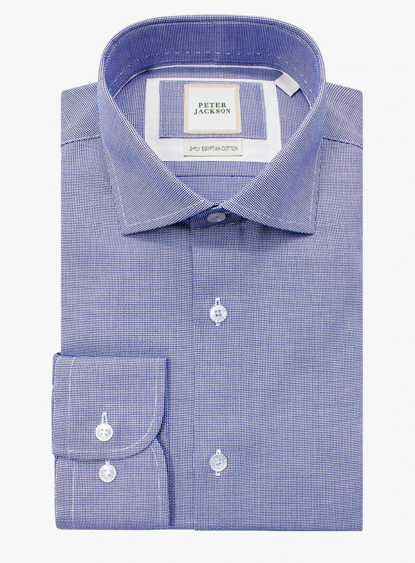 Blue checkered dress shirt with 'Peter Jackson' label on a white background