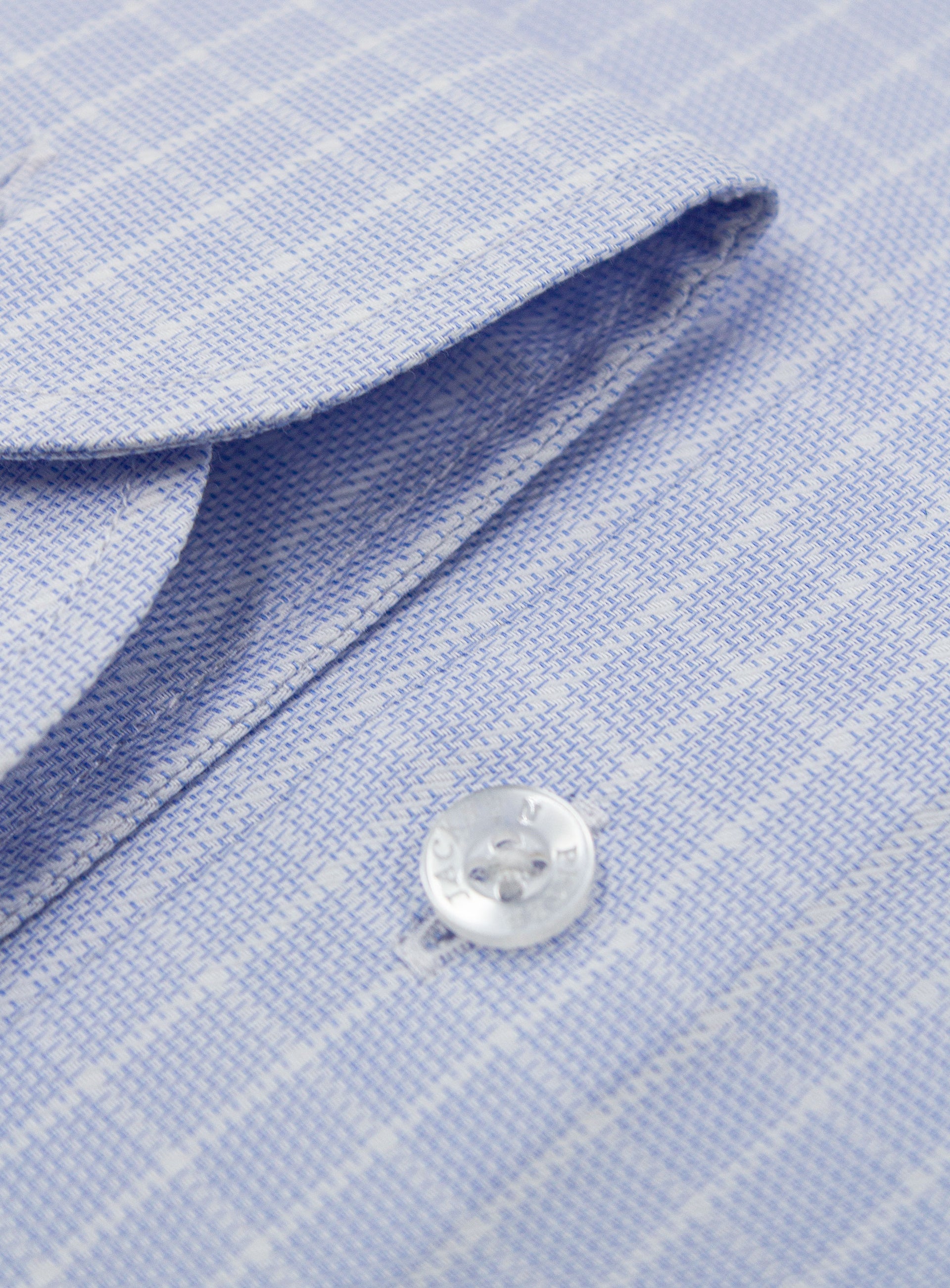 Close-up of the Milan Micro Check Sky Blue Shirt