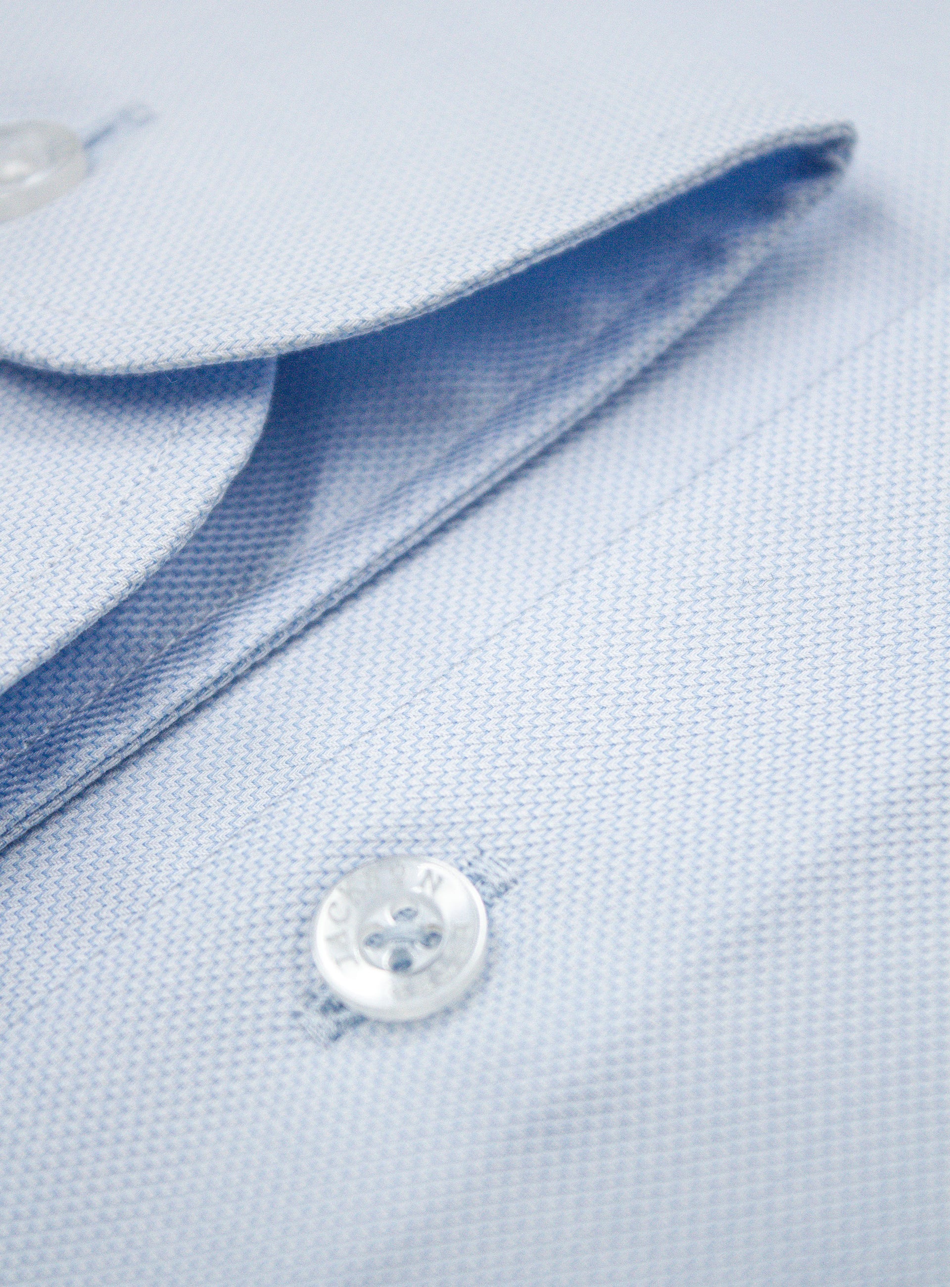 Close-up of the Milan Luxe Weave Sky Blue Shirt