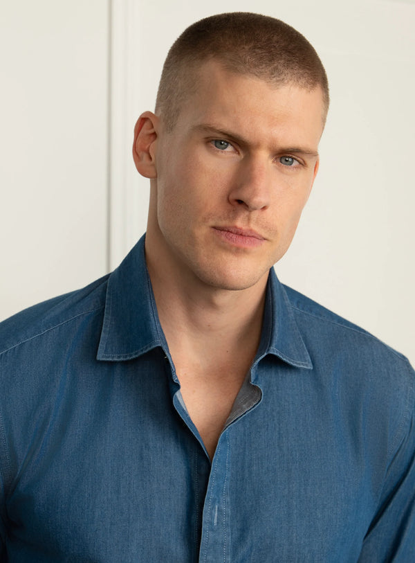 Piero Washed Denim Blue Slim Fit Shirt