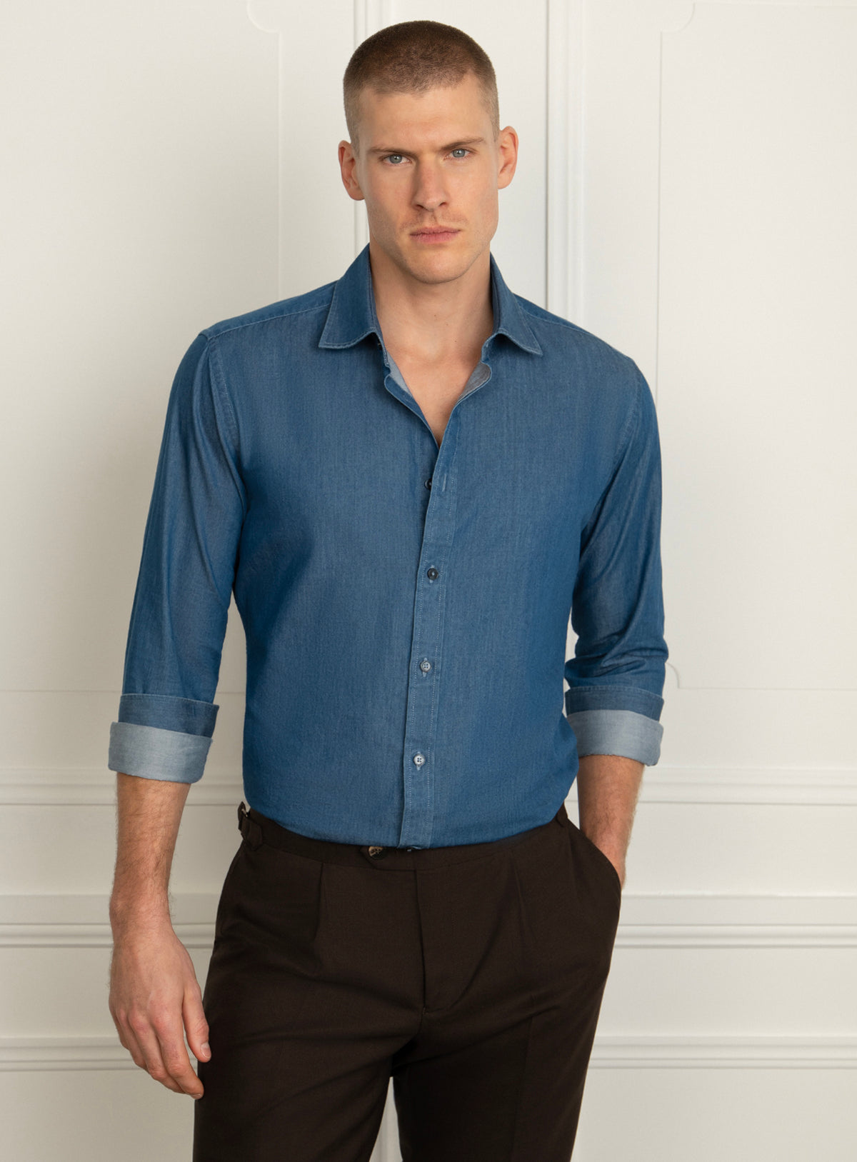 Piero Washed Denim Blue Slim Fit Shirt