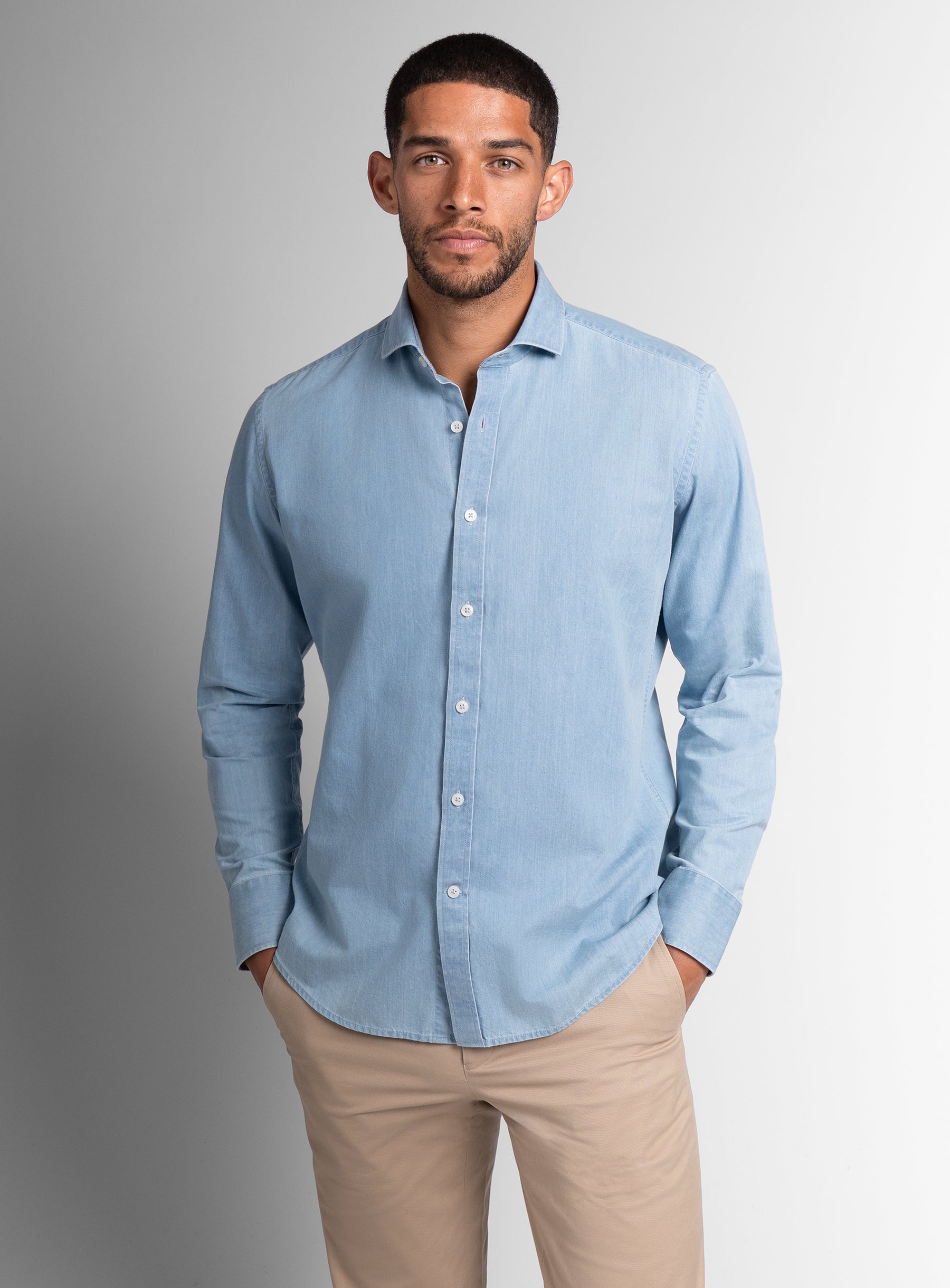 The Piero Bleachwash Denim Sky Blue Slim Fit Shirt
