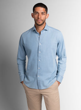 Piero Bleachwash Denim Sky Blue Slim Fit Shirt