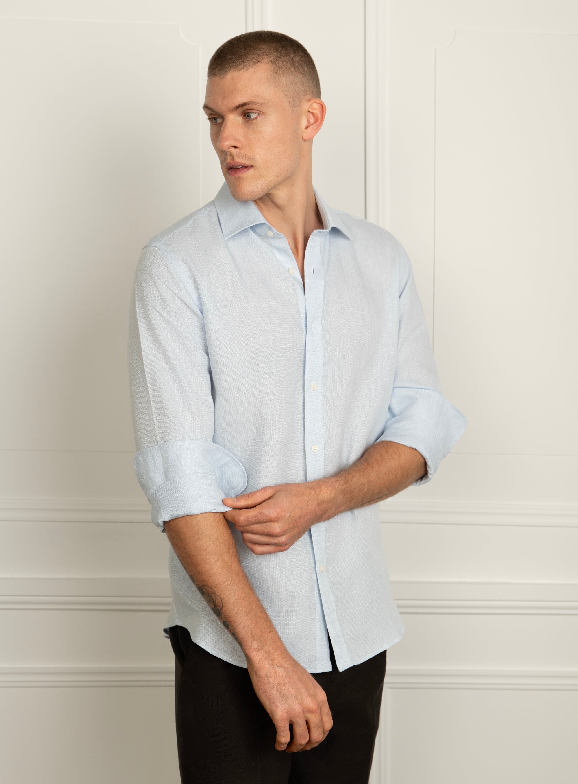 Amalfi Dobby Sky Blue Linen Shirt