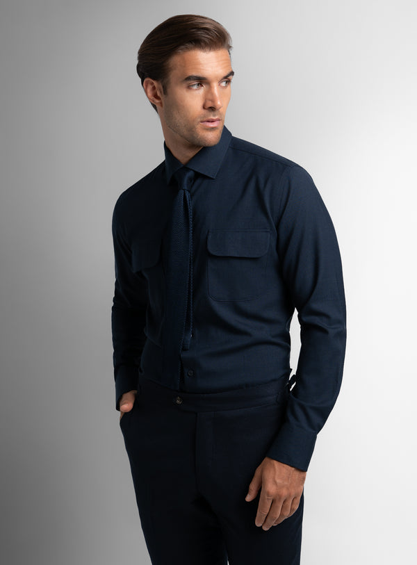 Piero Wool Twill Navy Shirt