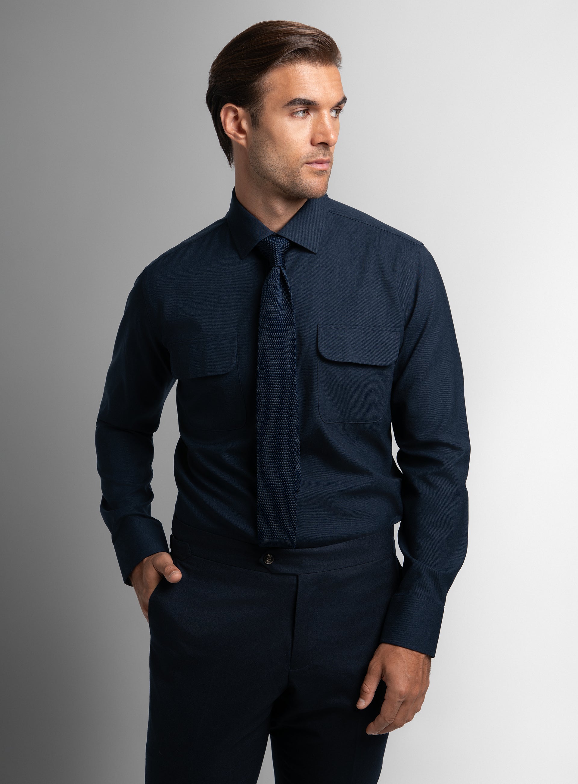 Piero Wool Twill Navy Shirt