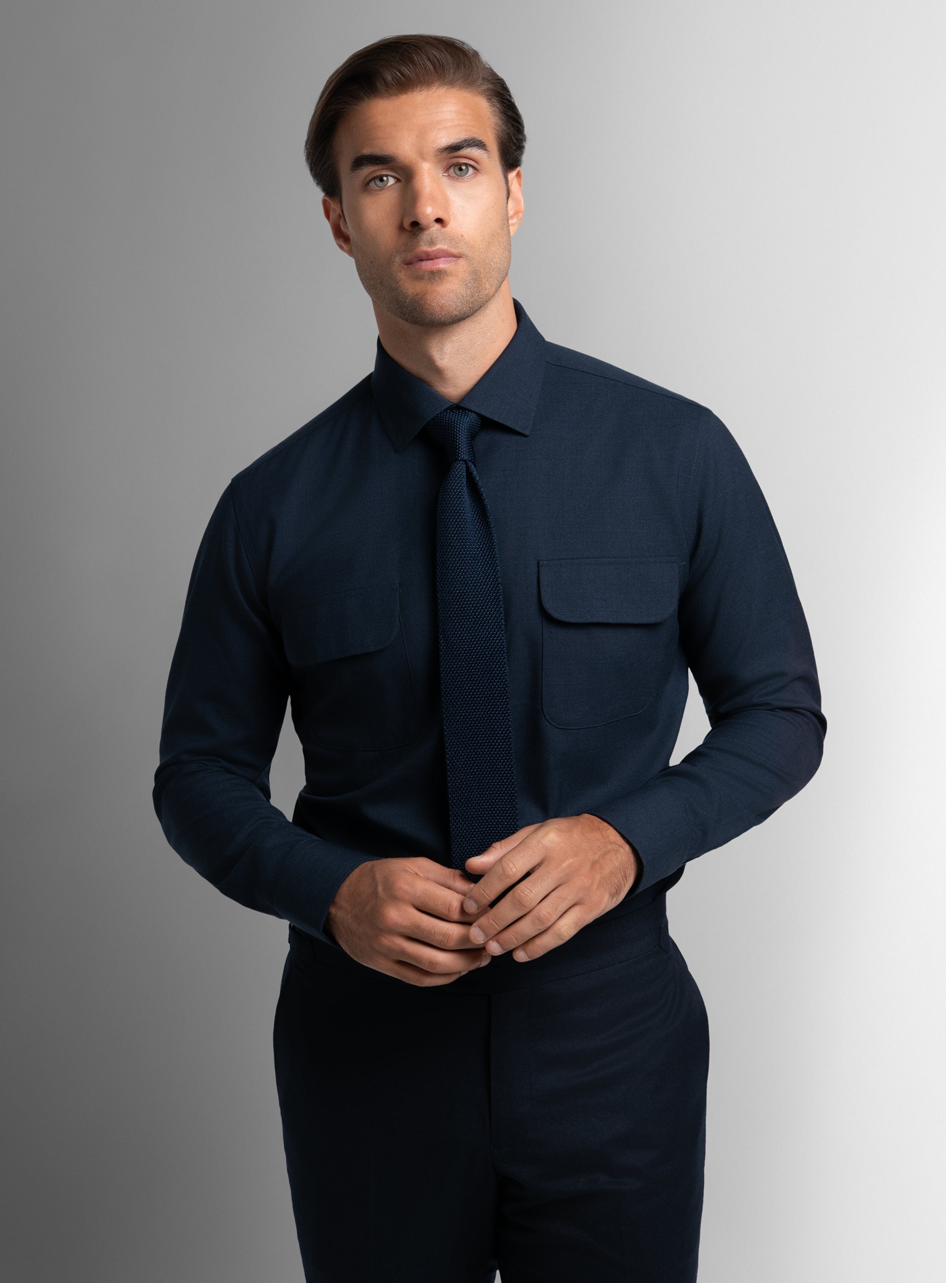 Piero Wool Twill Navy Shirt