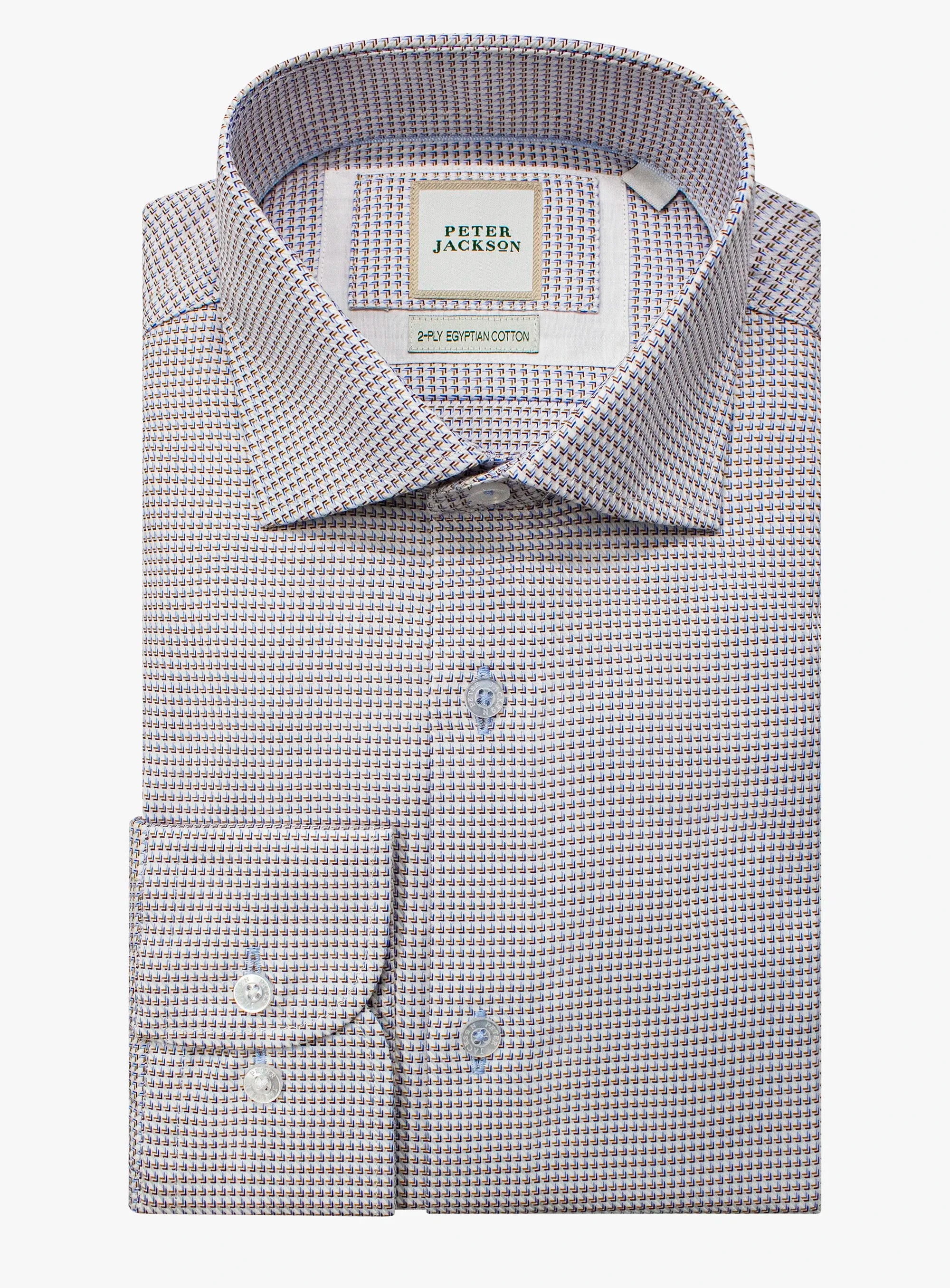 Gray checkered dress shirt with Peter Jackson label on a white background