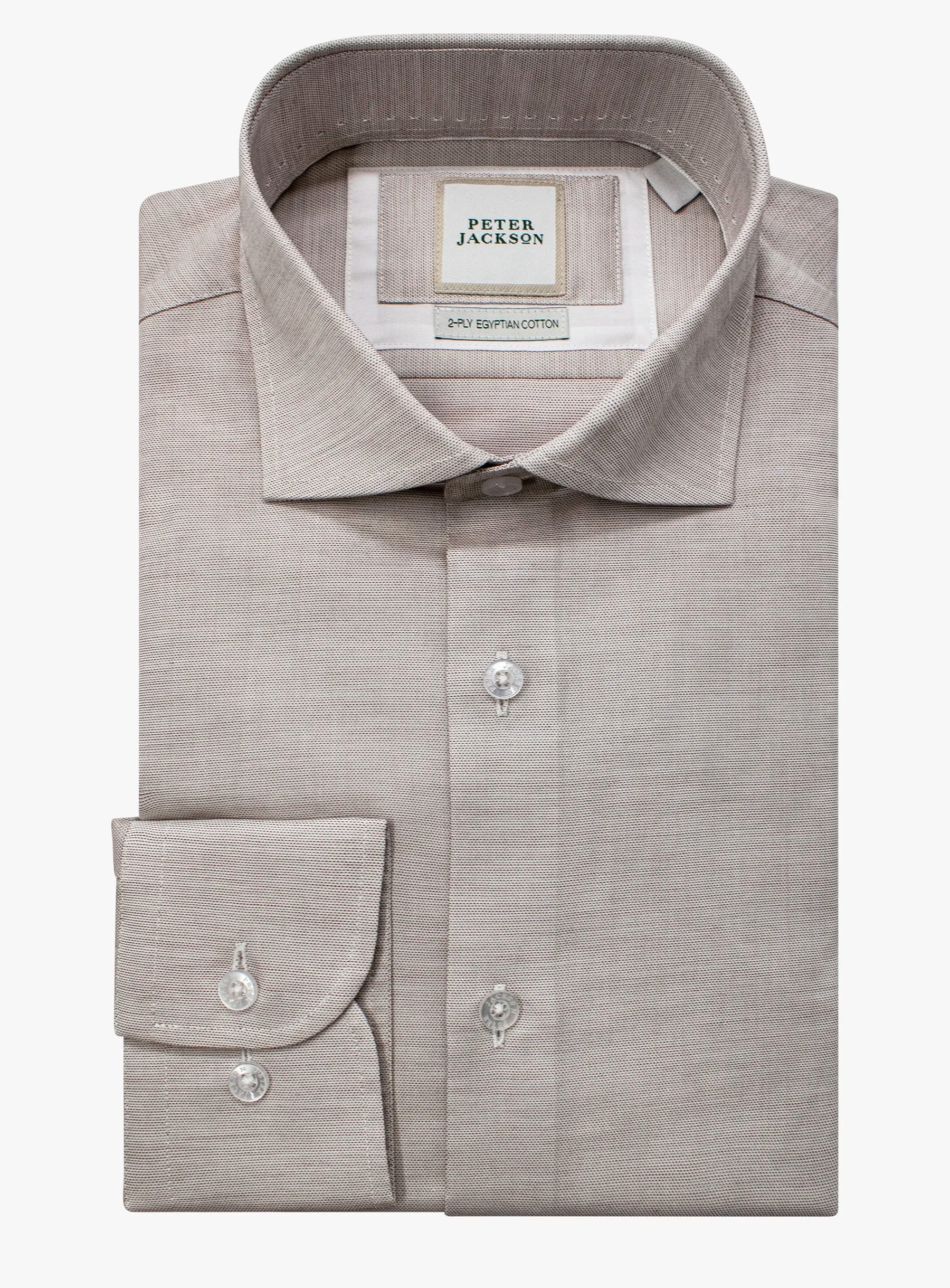 Gray dress shirt with a Peter Jackson label on a white background