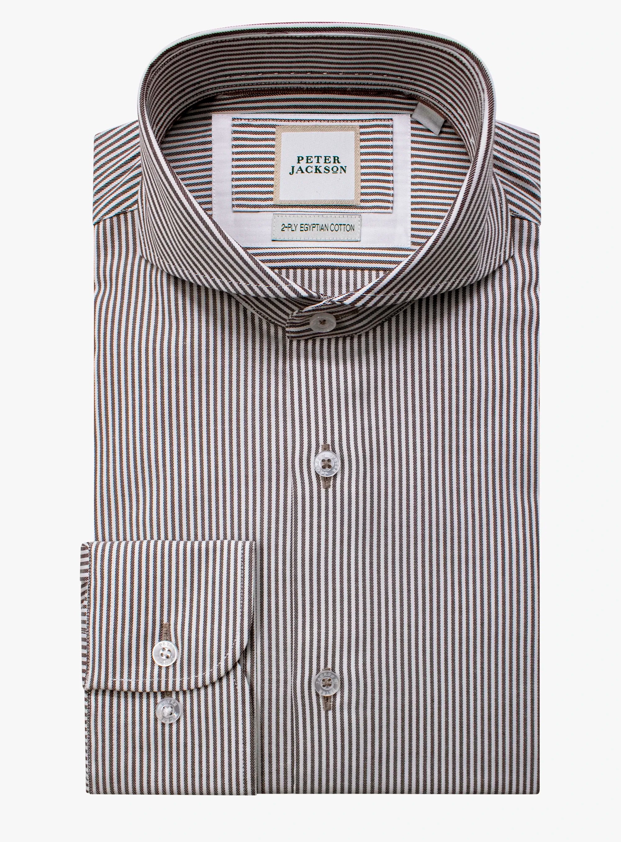 Striped shirt with a Peter Jackson label on a white background