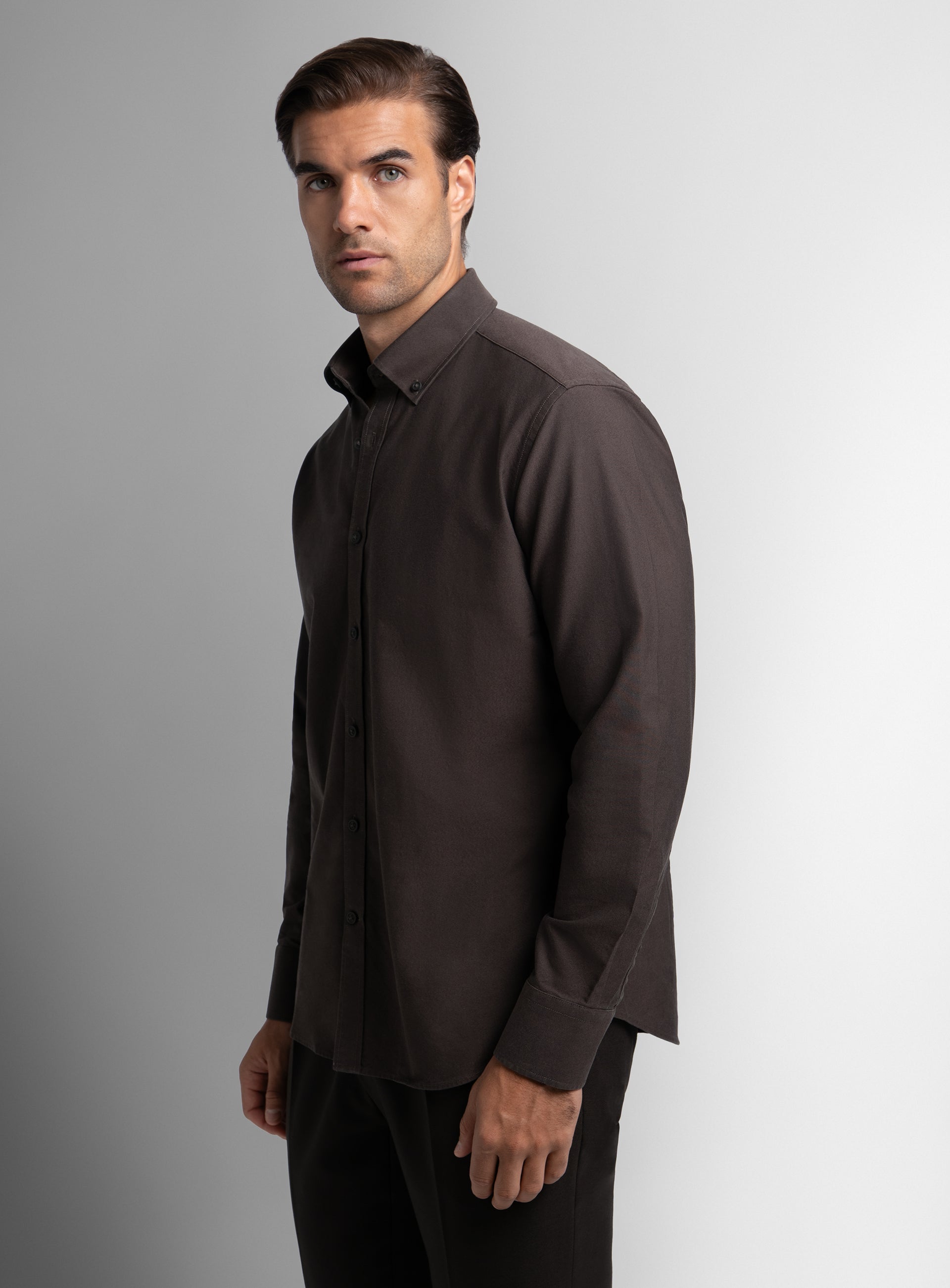 The side of the Paolo Oxford Slim Fit Brown Shirt