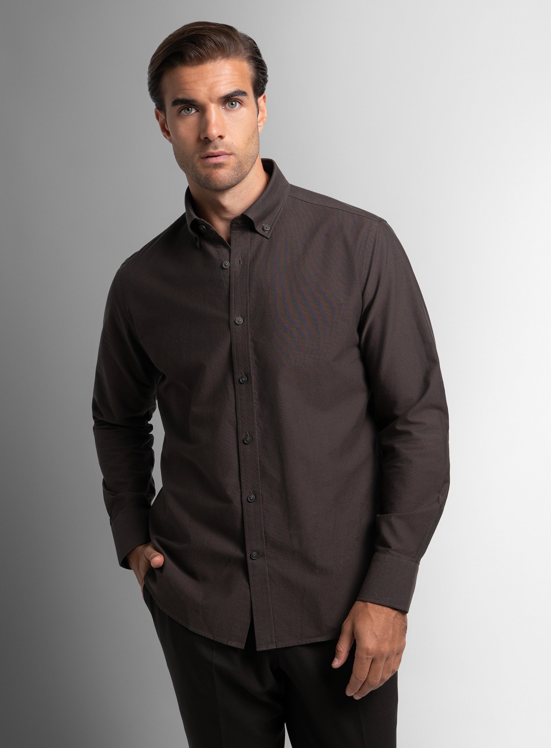 The Paolo Oxford Slim Fit Brown Shirt